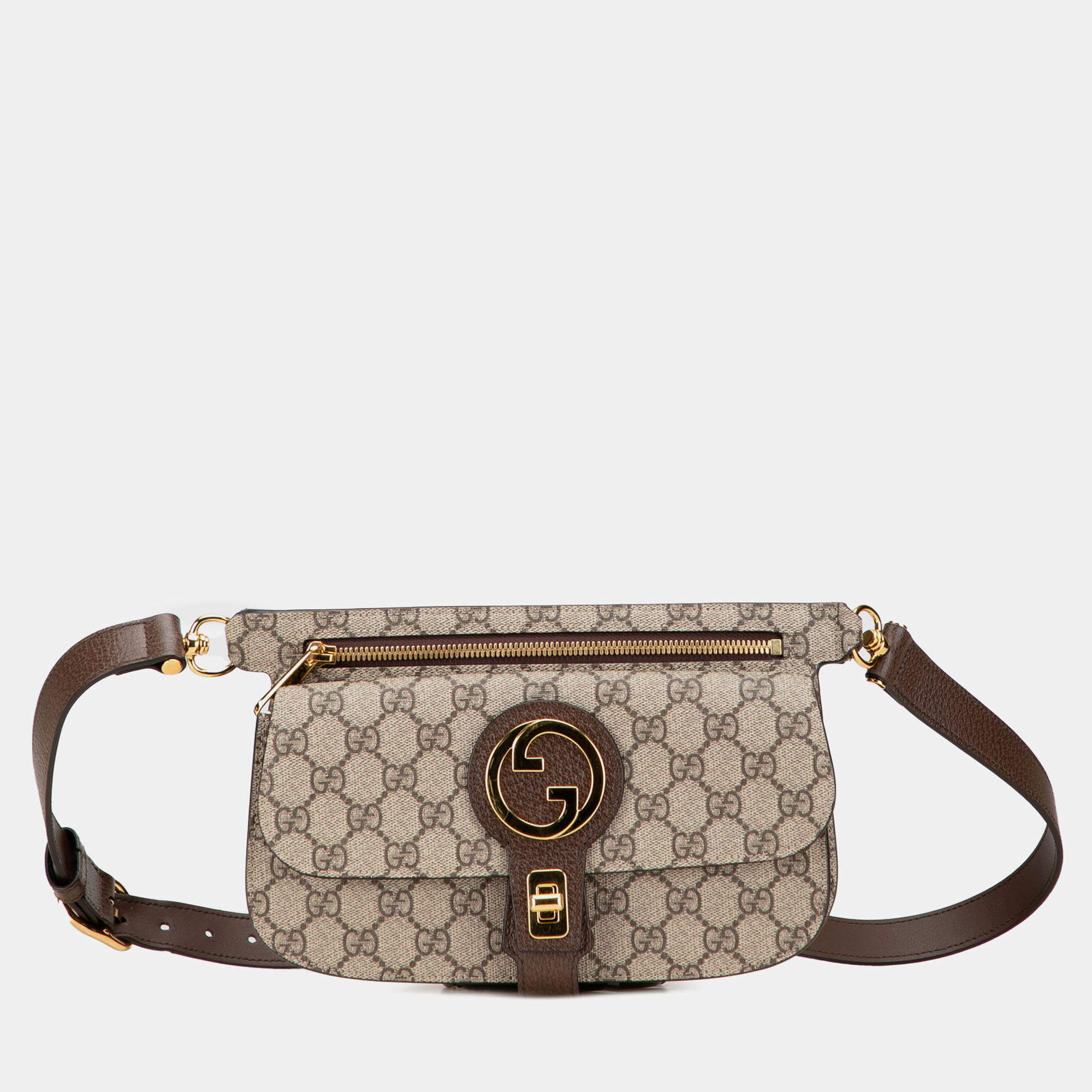Pre Owned Gucci Beige Brown GG Supreme Blondie Belt Bag