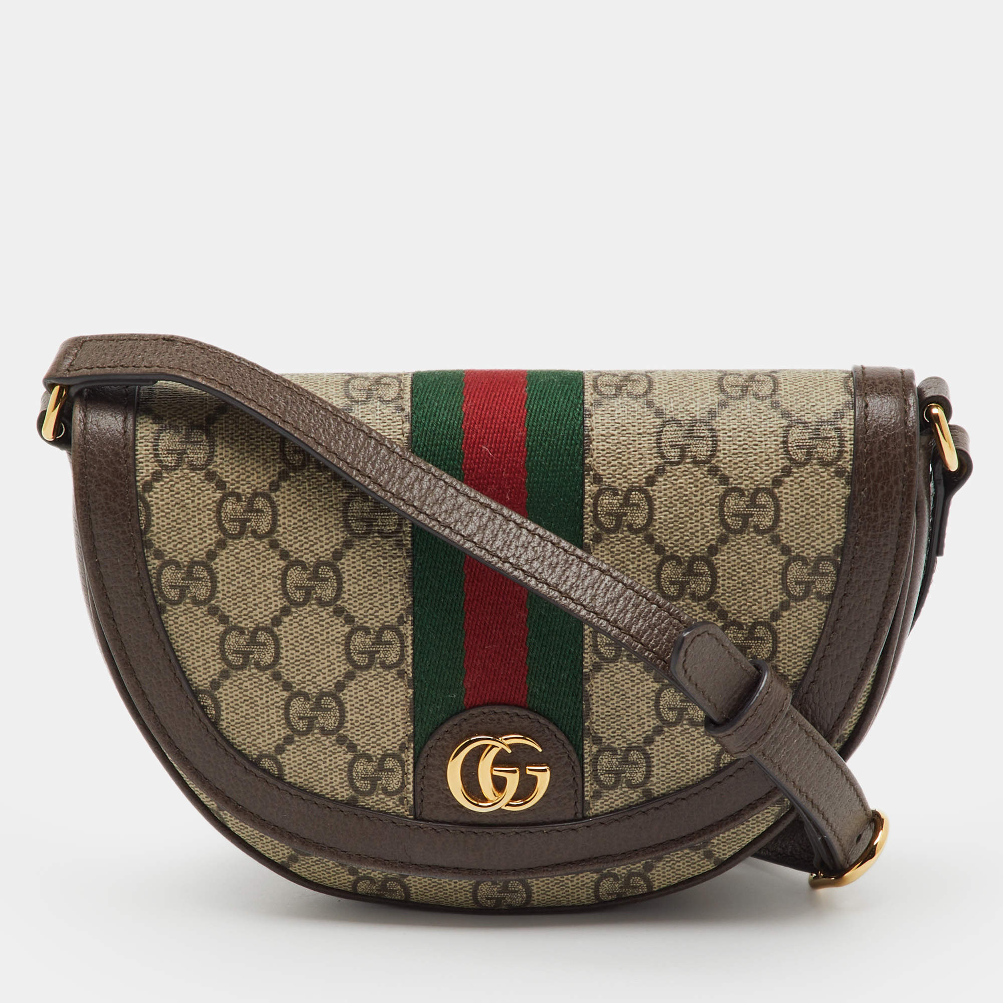 Pre Owned Gucci Beige/Brown GG Supreme Canvas and Leather Mini Ophidia Shoulder Bag