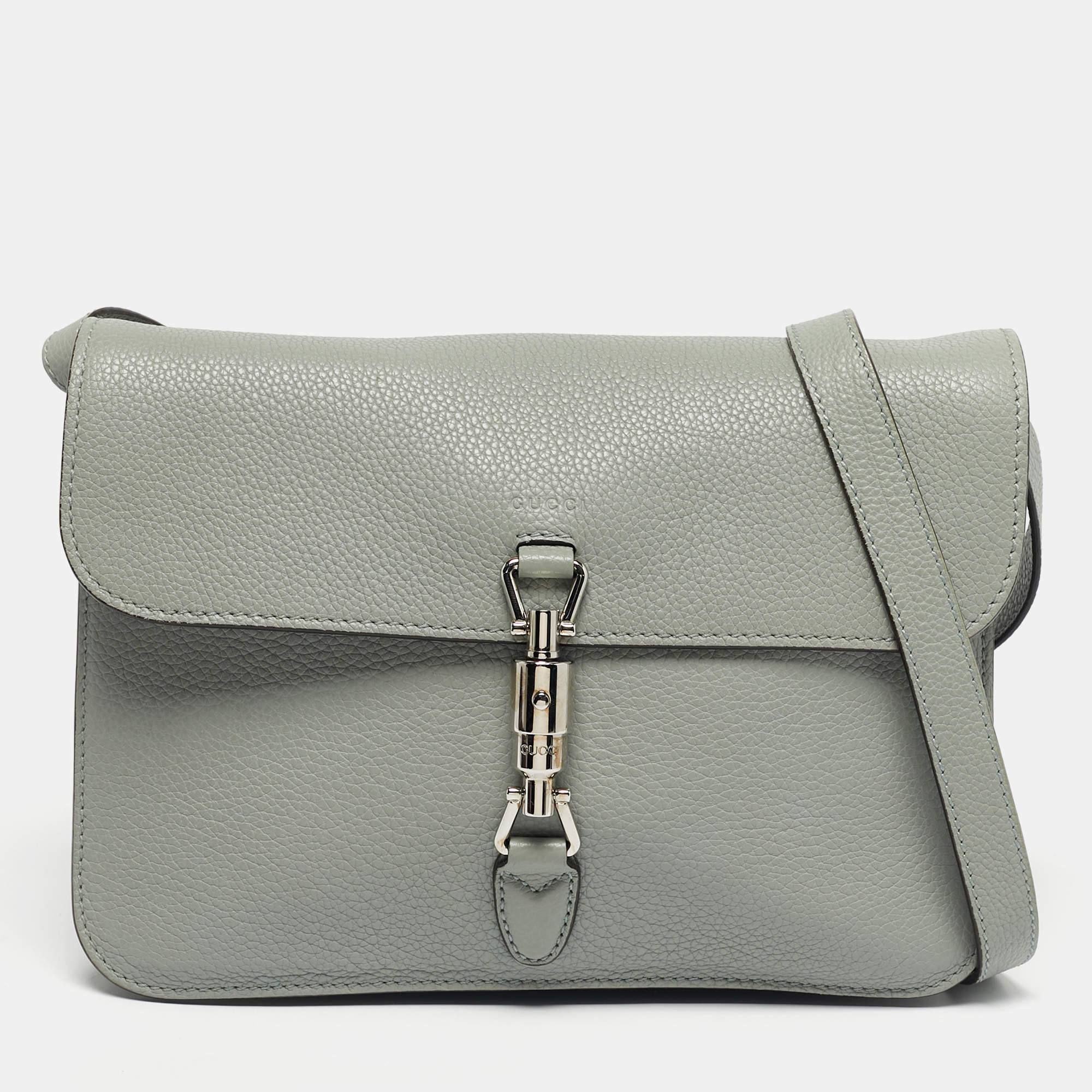Pre Owned Gucci Grey Leather Soft Jackie Flap Shoulder Bag