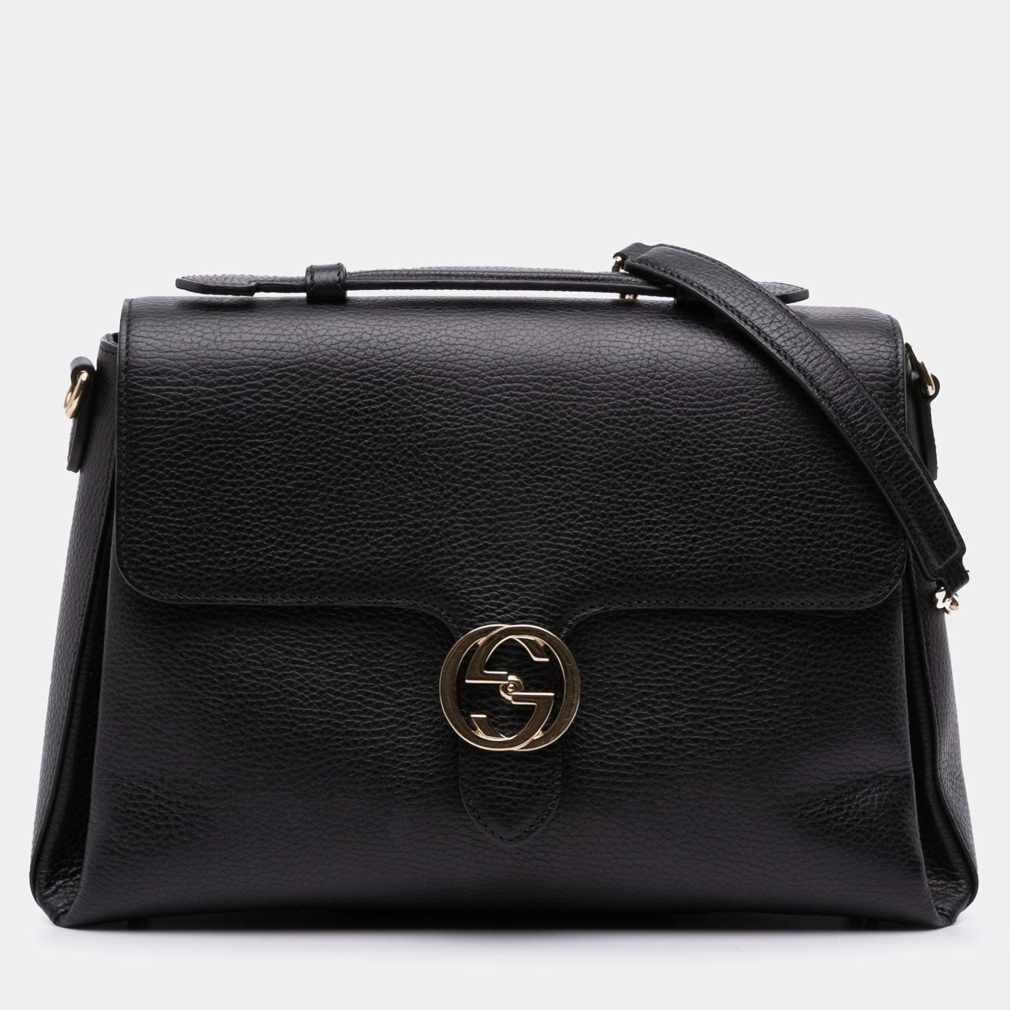 Pre Owned Gucci Black Medium Dollar Calf Interlocking G Satchel