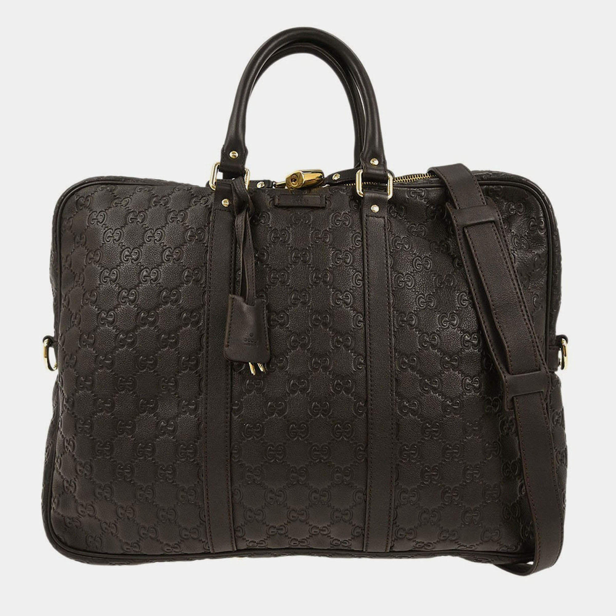 Pre Owned Gucci Black Guccissima GG Diamante Briefcase Handbag