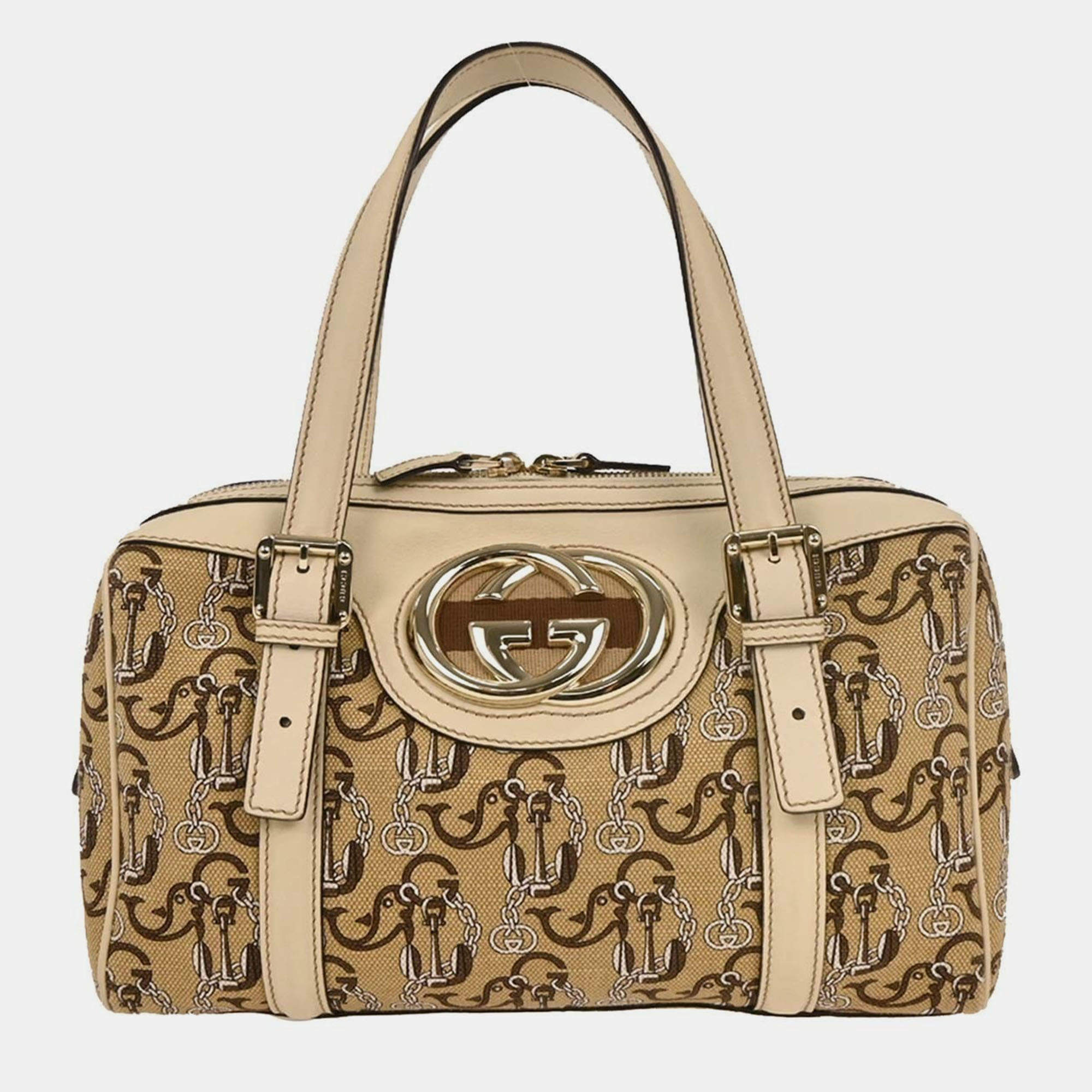Pre Owned Gucci Beige Canvas Interlocking Handbag