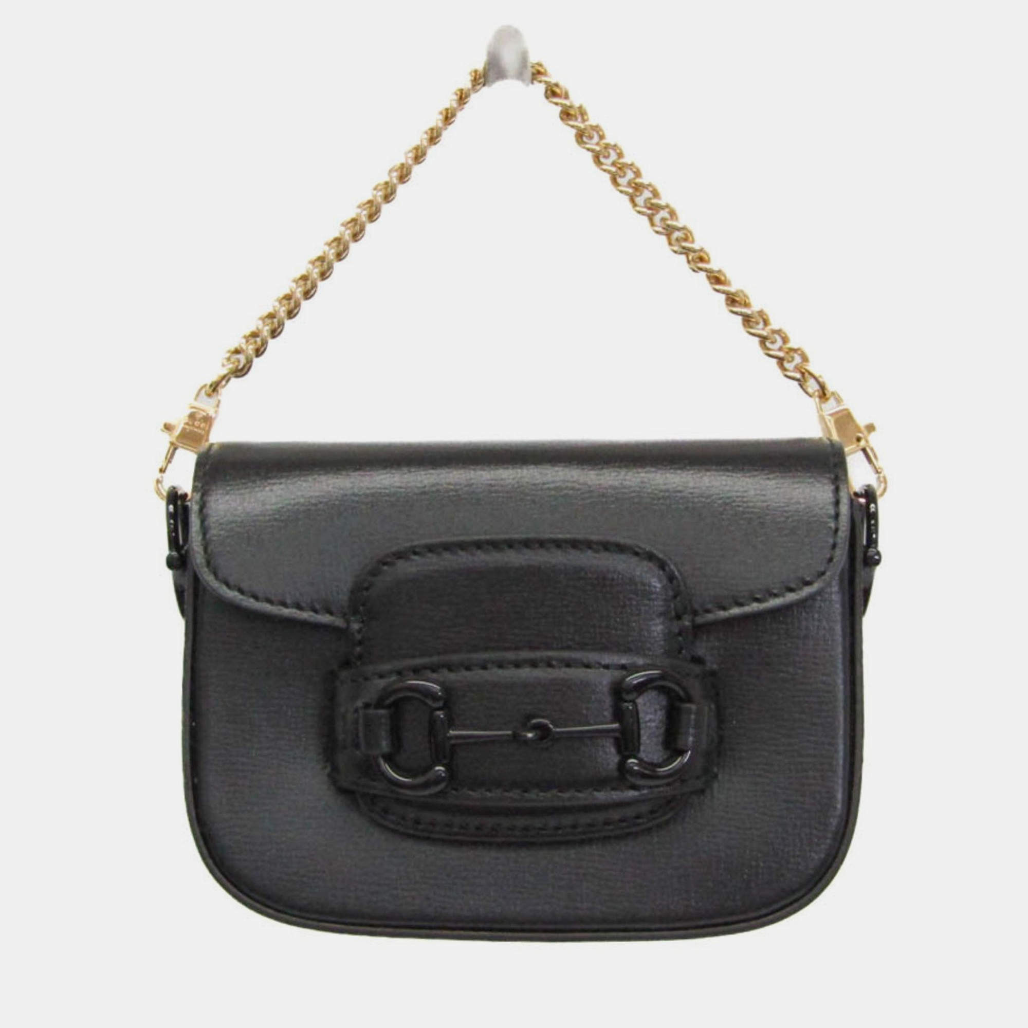 مملوكة مسبقًا Gucci Horsebit 1955 Mini Bag Leather Pouch Shoulder Bag Black