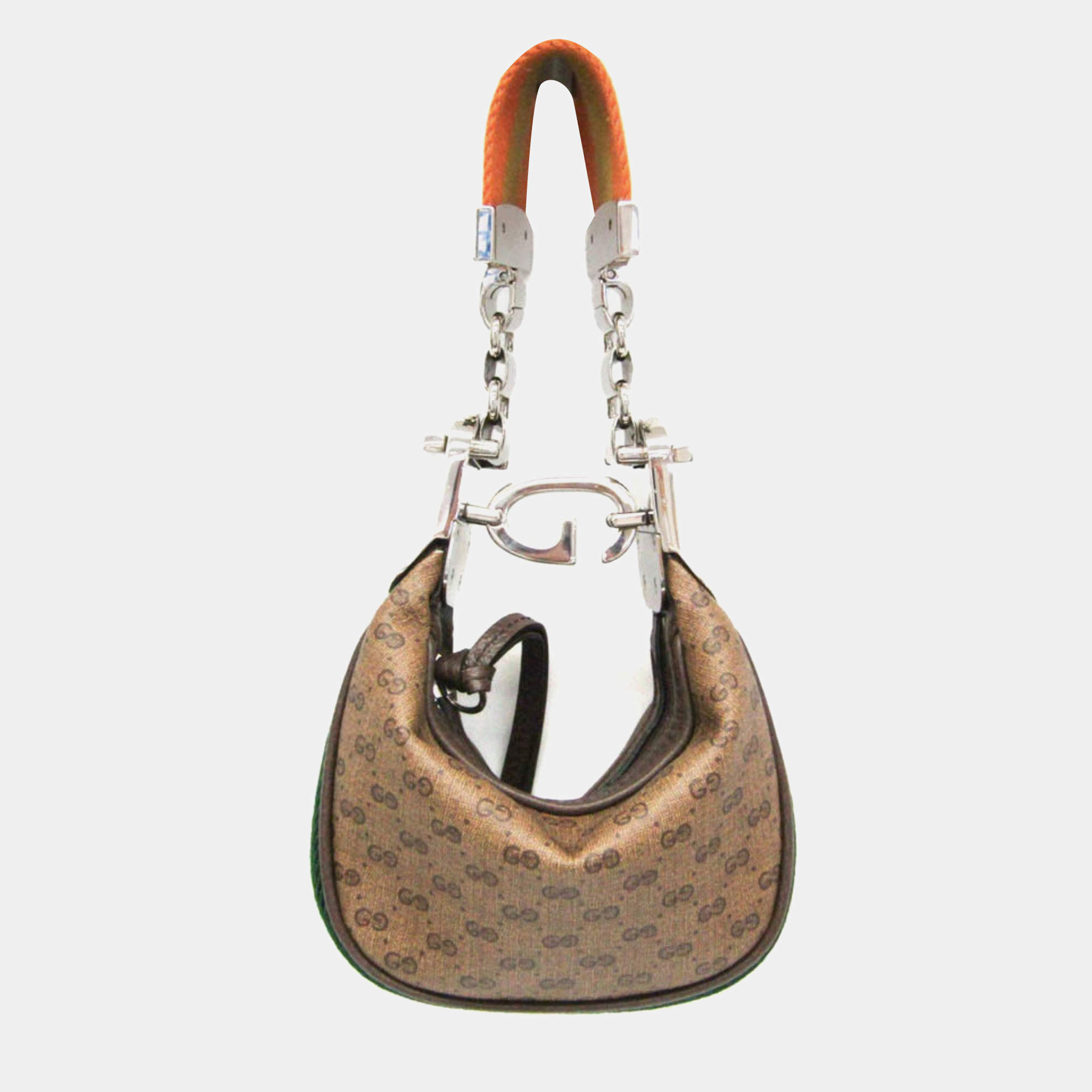 Pre Owned Gucci Mini Pouch Coated Canvas Leather Handbag Shoulder Bag Beige