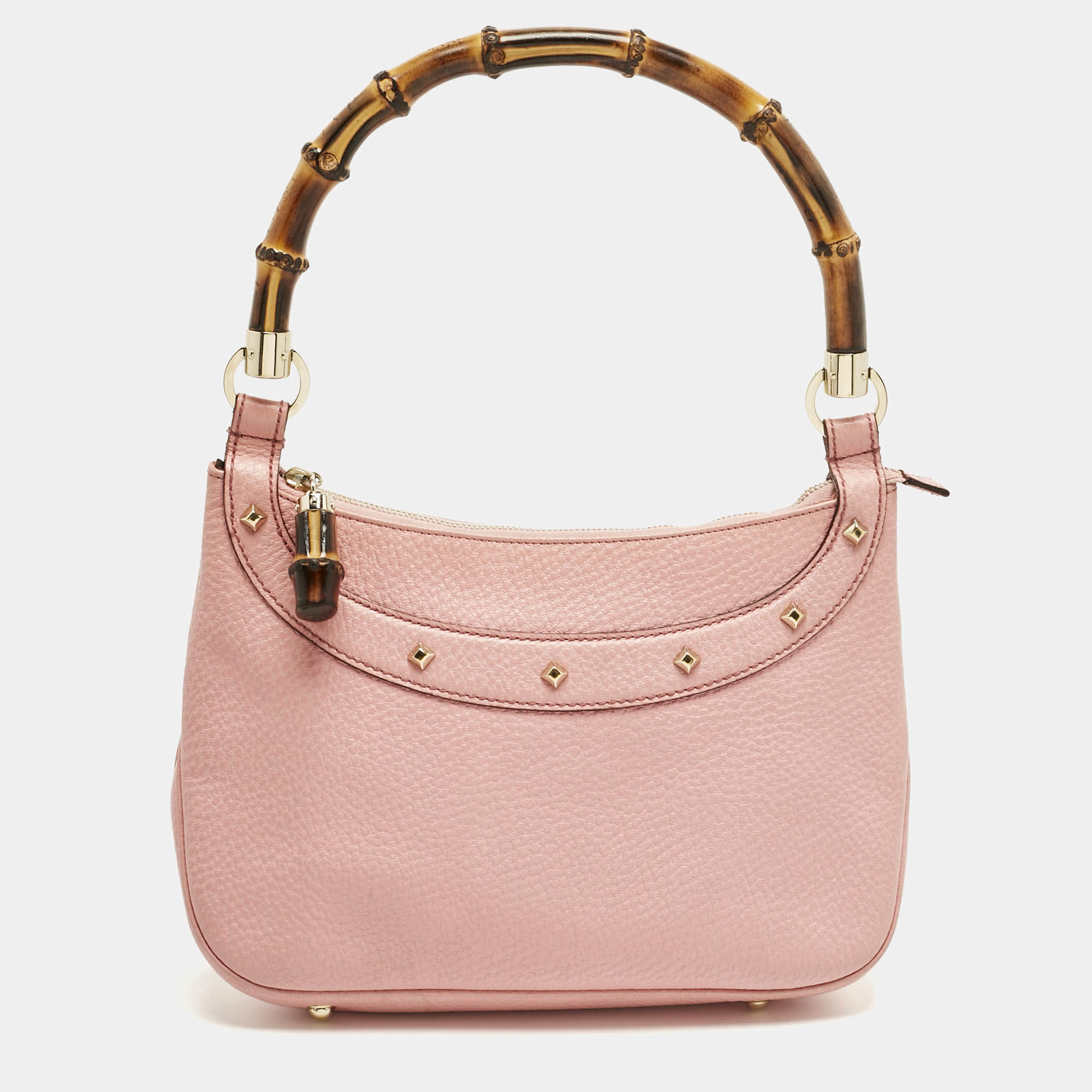 Pre Owned Gucci Light Pink Leather Anita Bamboo Hobo