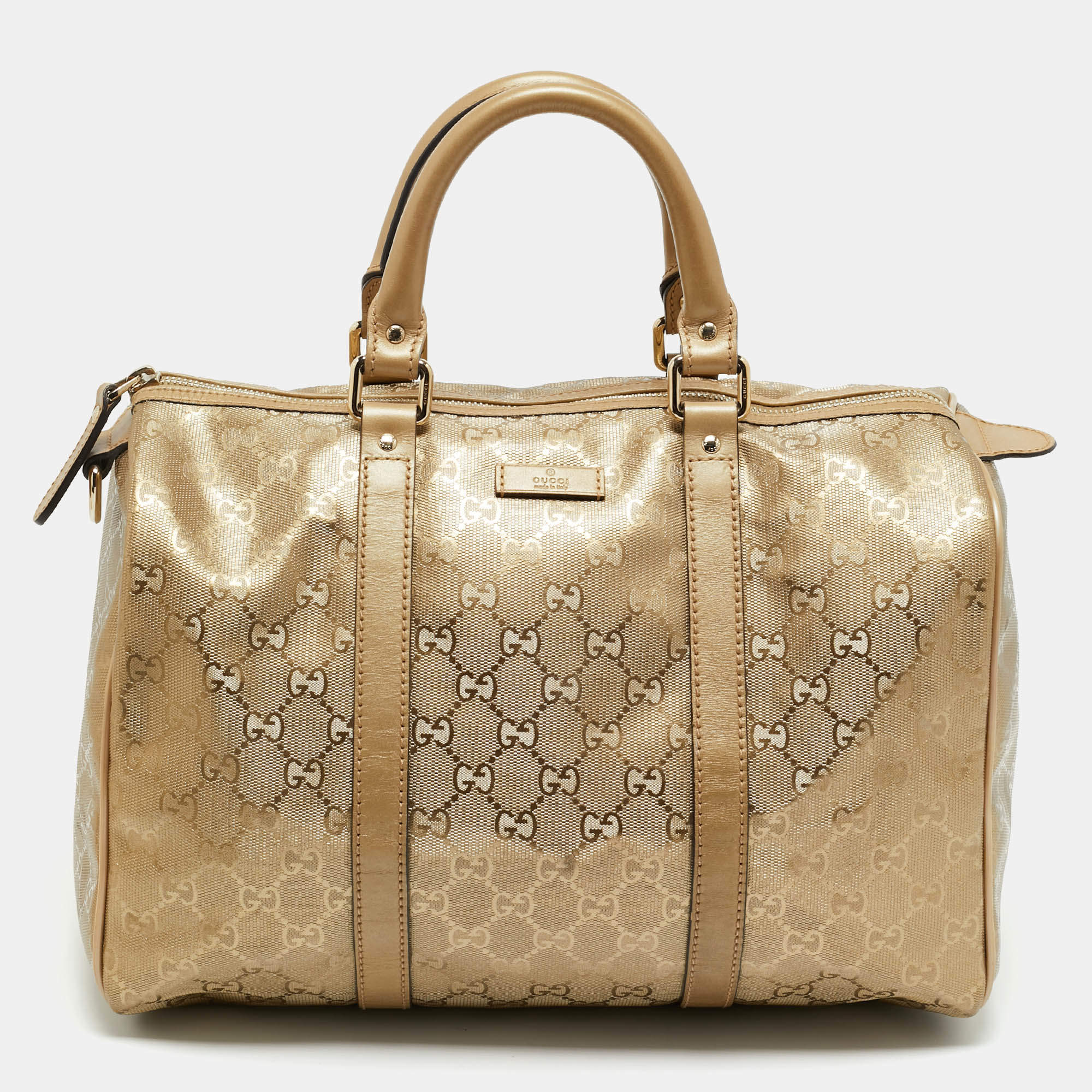 Pre Owned Gucci Gold GG Imprime Canvas Medium Joy Boston Bag
