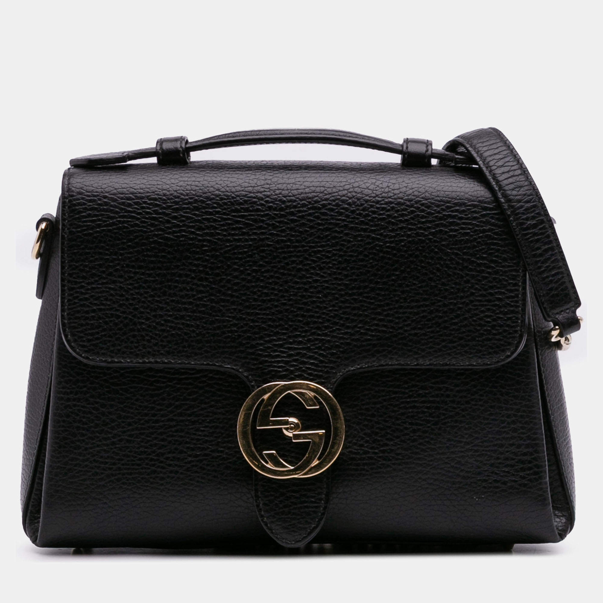 Pre Owned Gucci Black Small Dollar Calf Interlocking G Satchel
