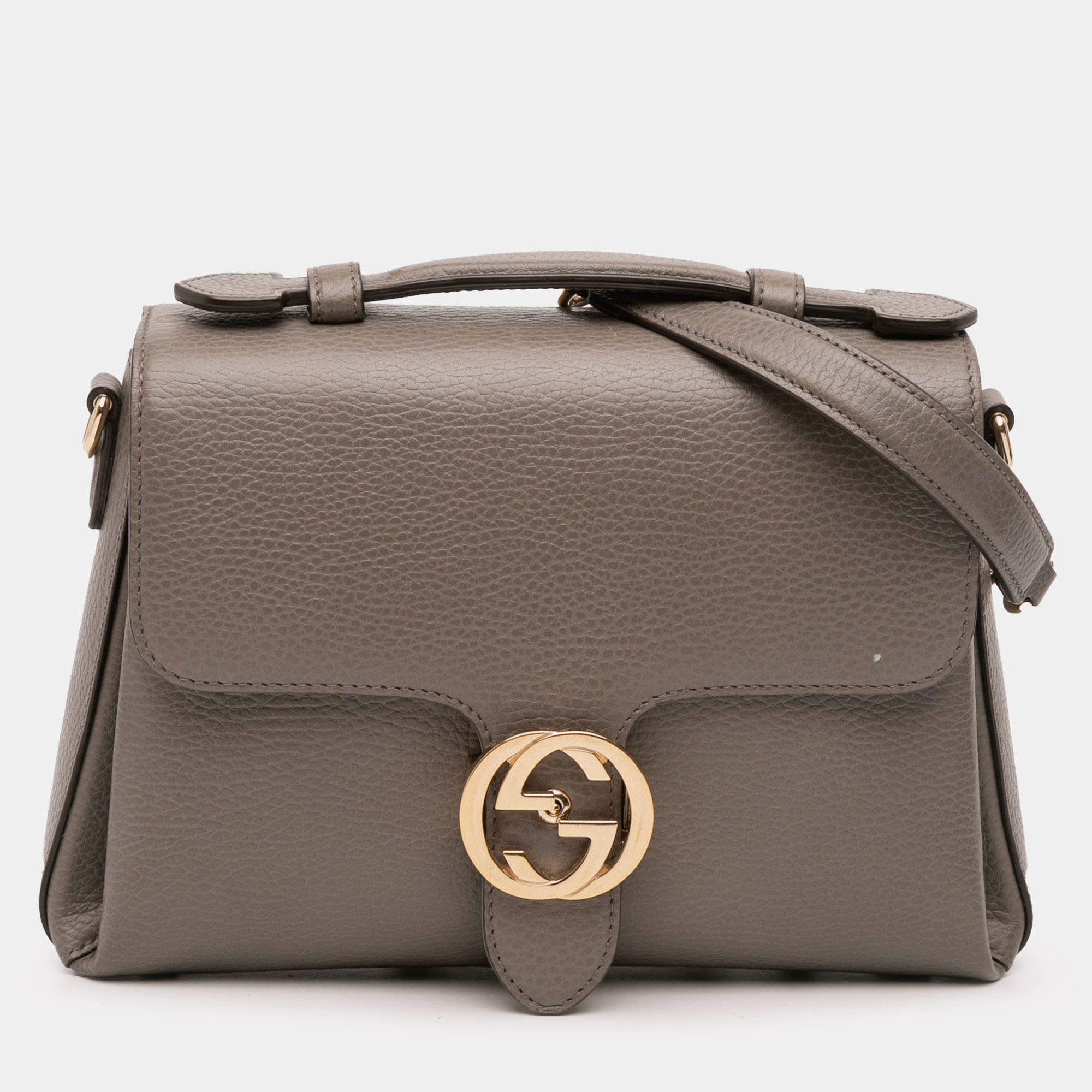 Pre Owned Gucci Grey Small Dollar Calf Interlocking G Satchel