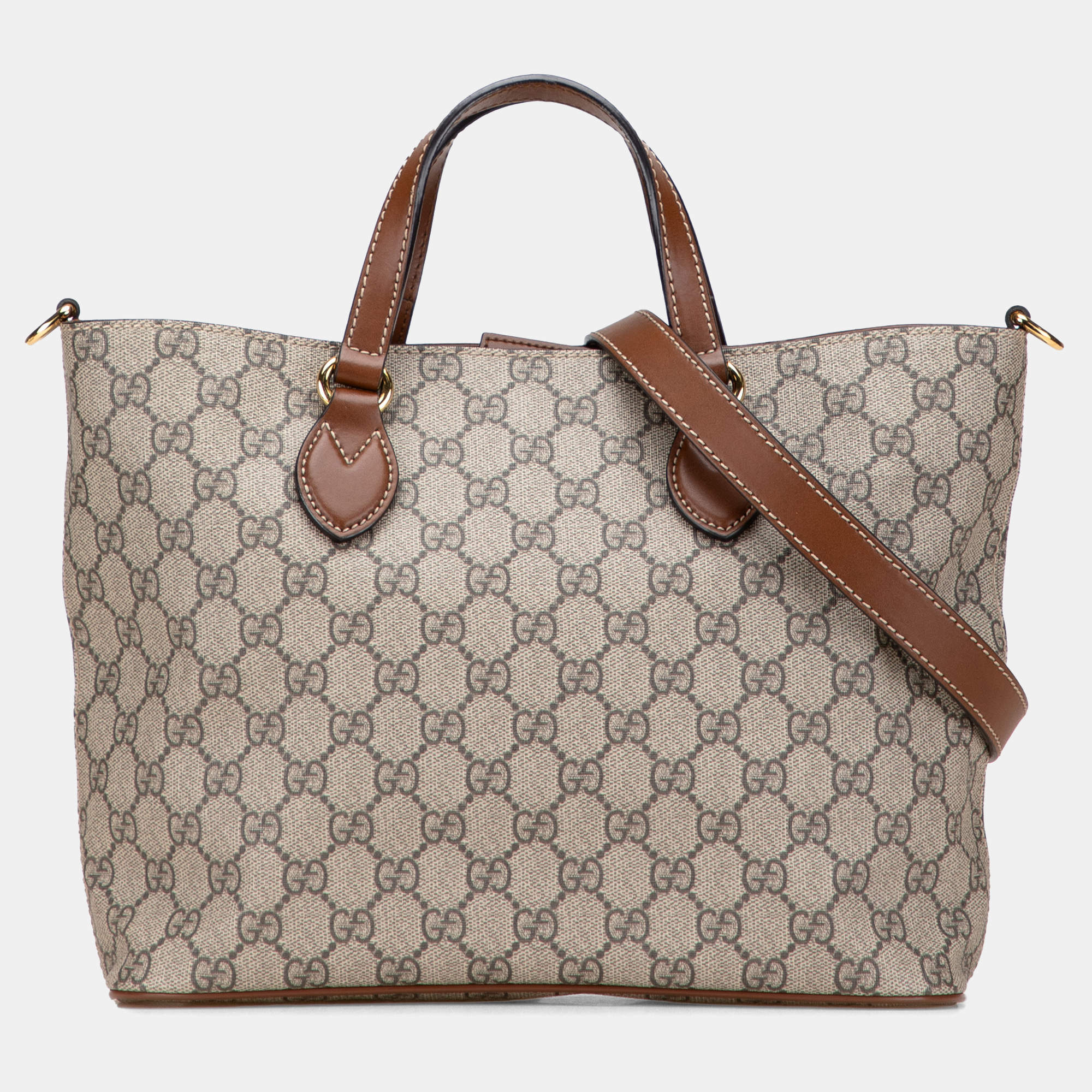 Pre Owned Gucci Beige/Brown Small GG Supreme Satchel