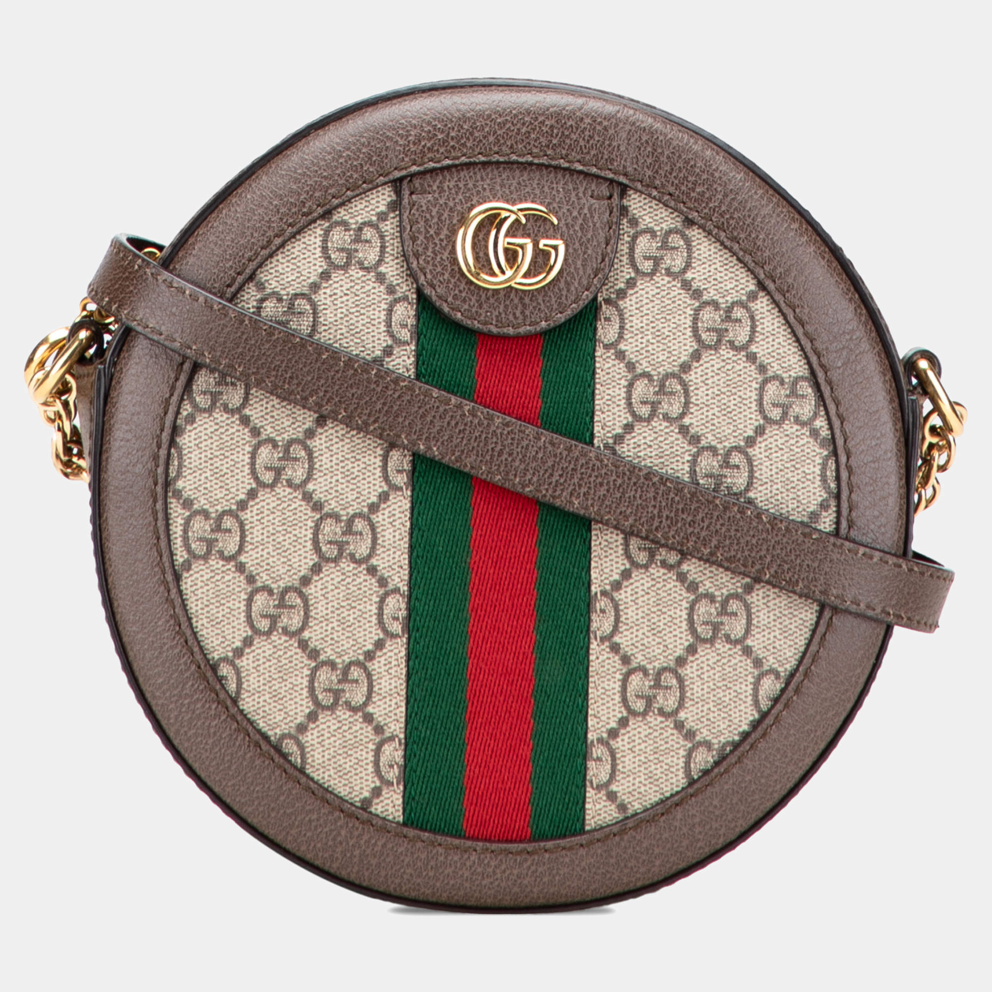 Pre Owned Gucci Beige/Brown Mini GG Supreme Round Ophidia Crossbody