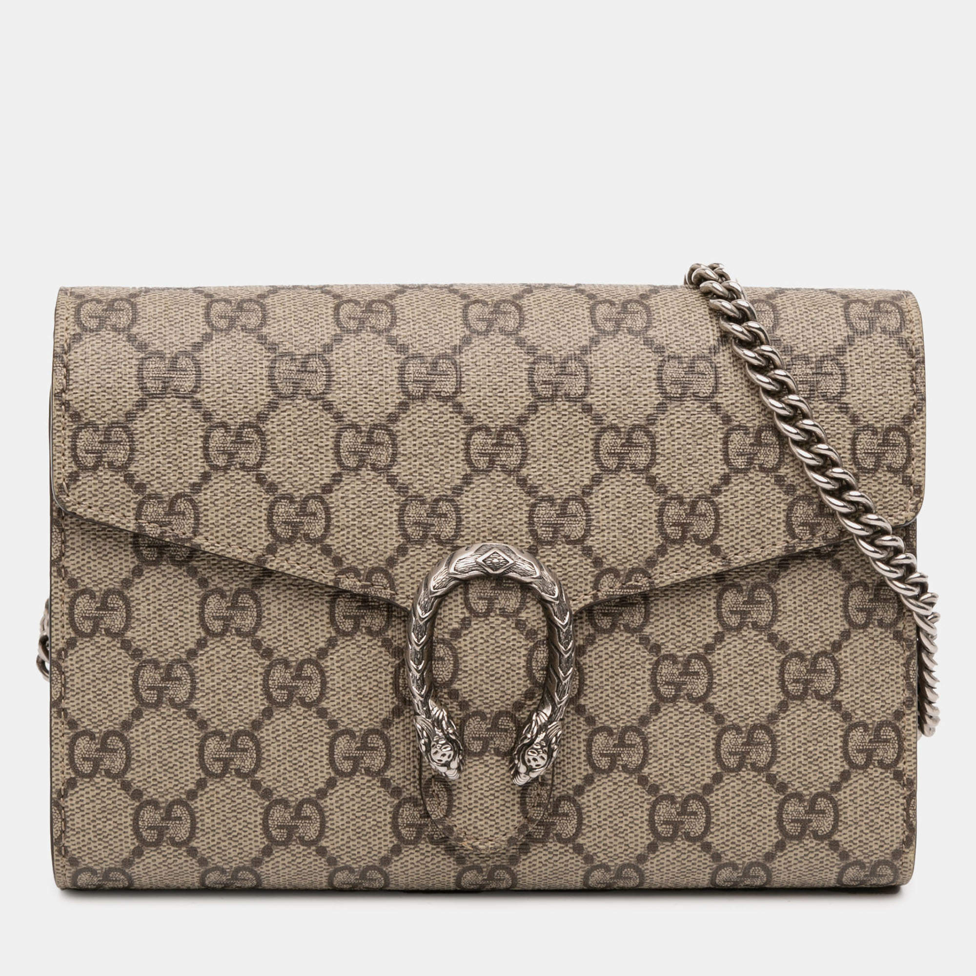 Pre Owned Gucci Beige GG Supreme Dionysus Chain Wallet