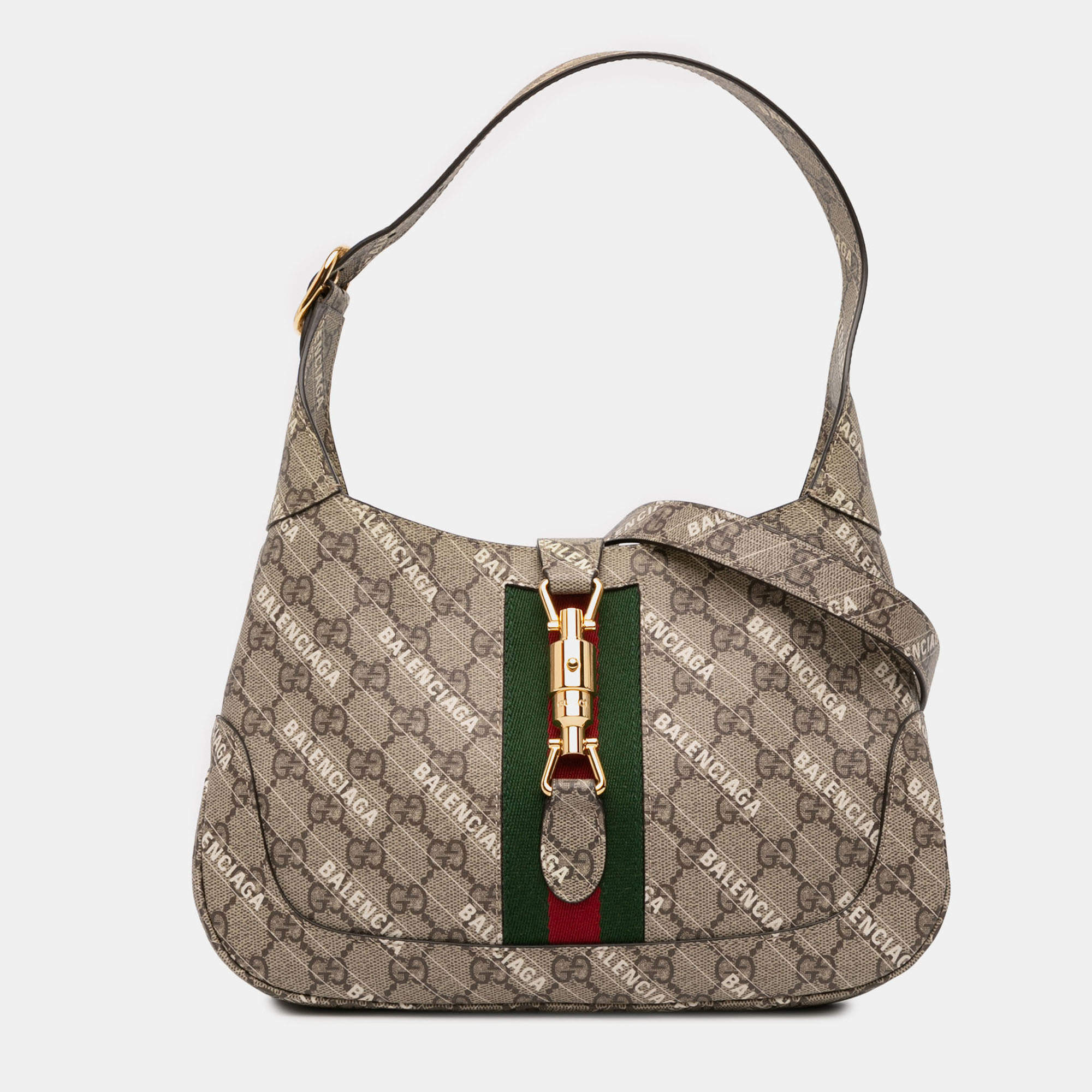 Pre Owned Gucci Brown Balenciaga The Hacker Project Small GG Supreme Web Jackie 1961