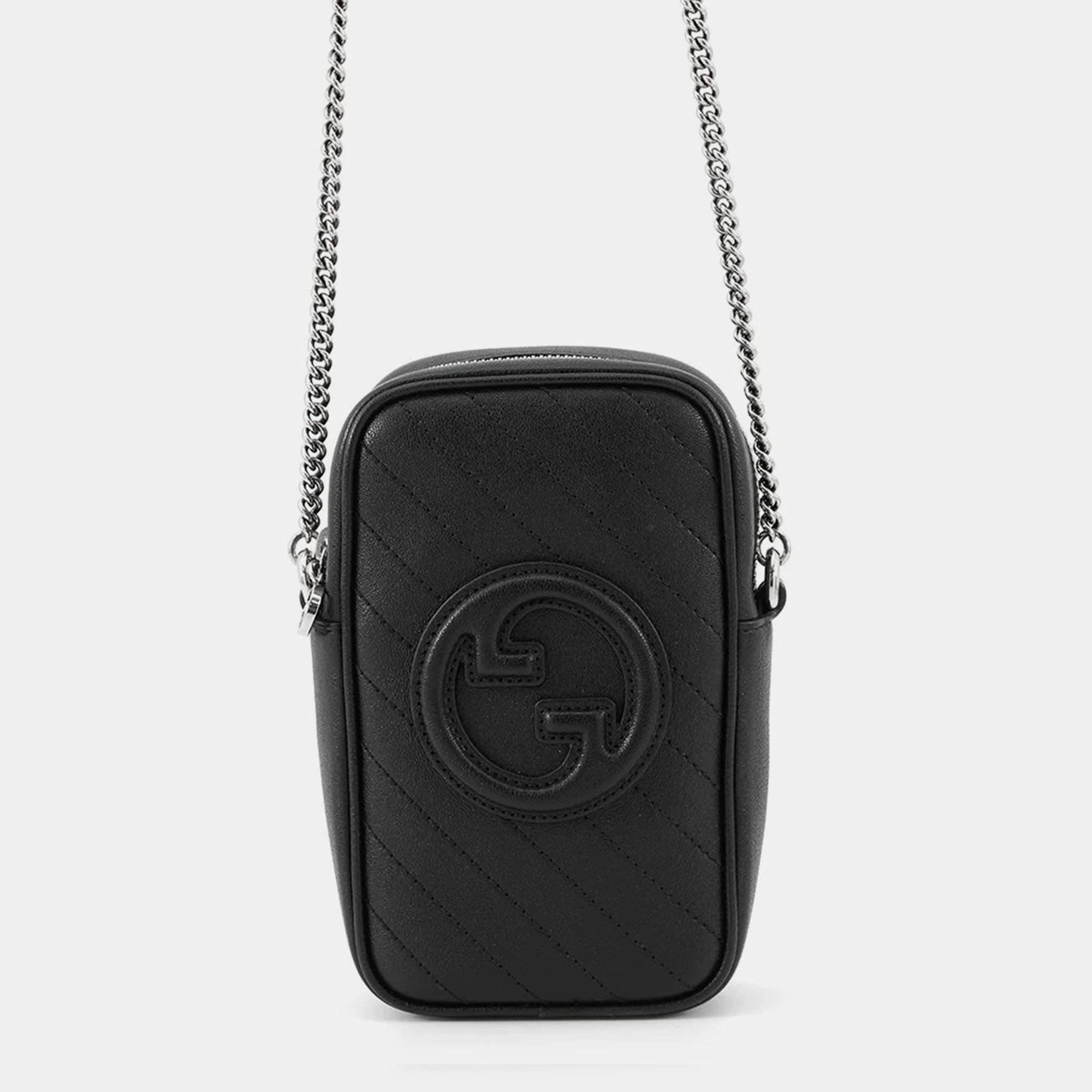 Pre Owned Gucci Blondie Chain shoulder Black Leather