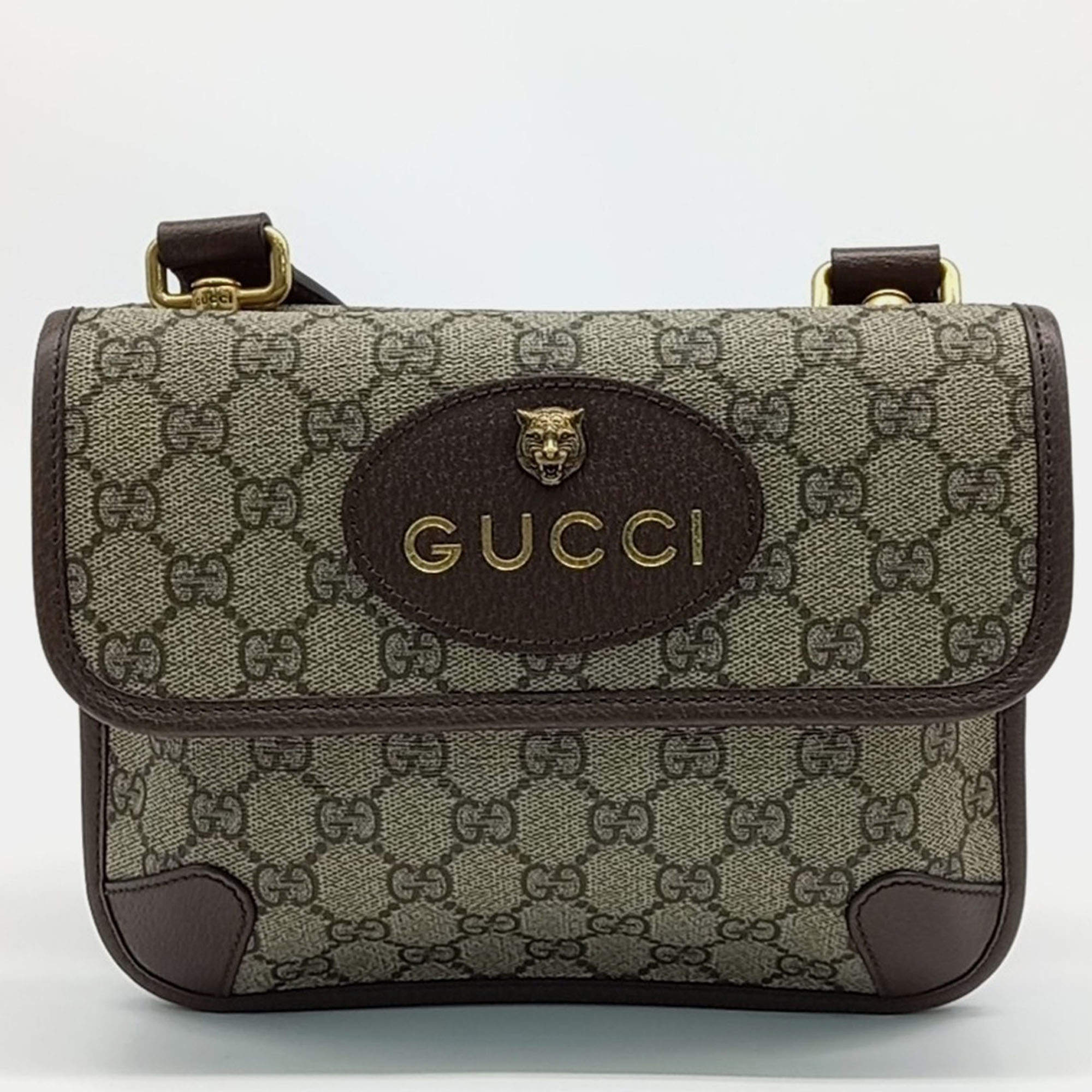 Pre Owned Gucci Beige Brown Coated canvas Supreme Small Messenger Bag
