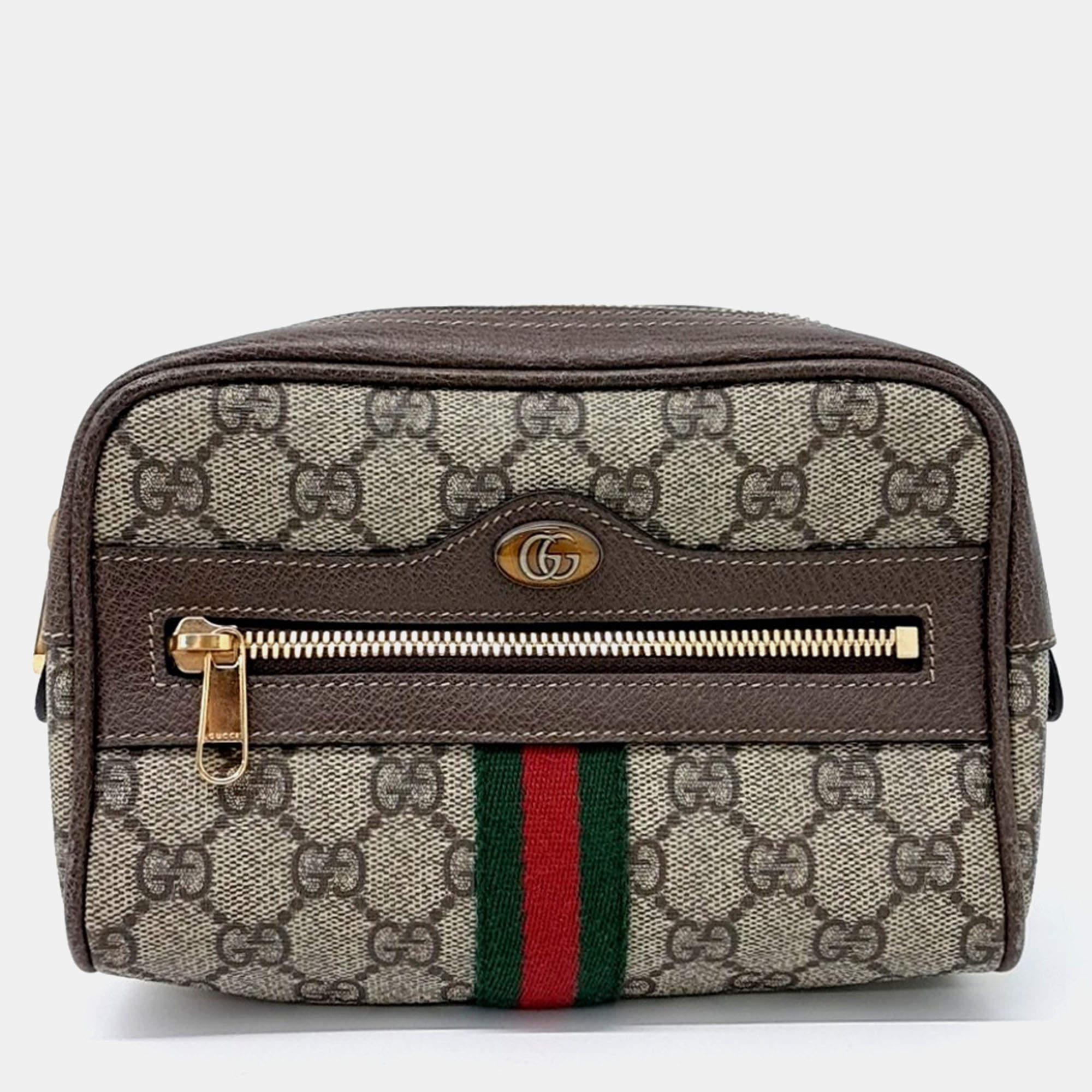 Pre Owned Gucci Brown Coated Canvas and Leather Ophidia GG Supreme Belt Bag