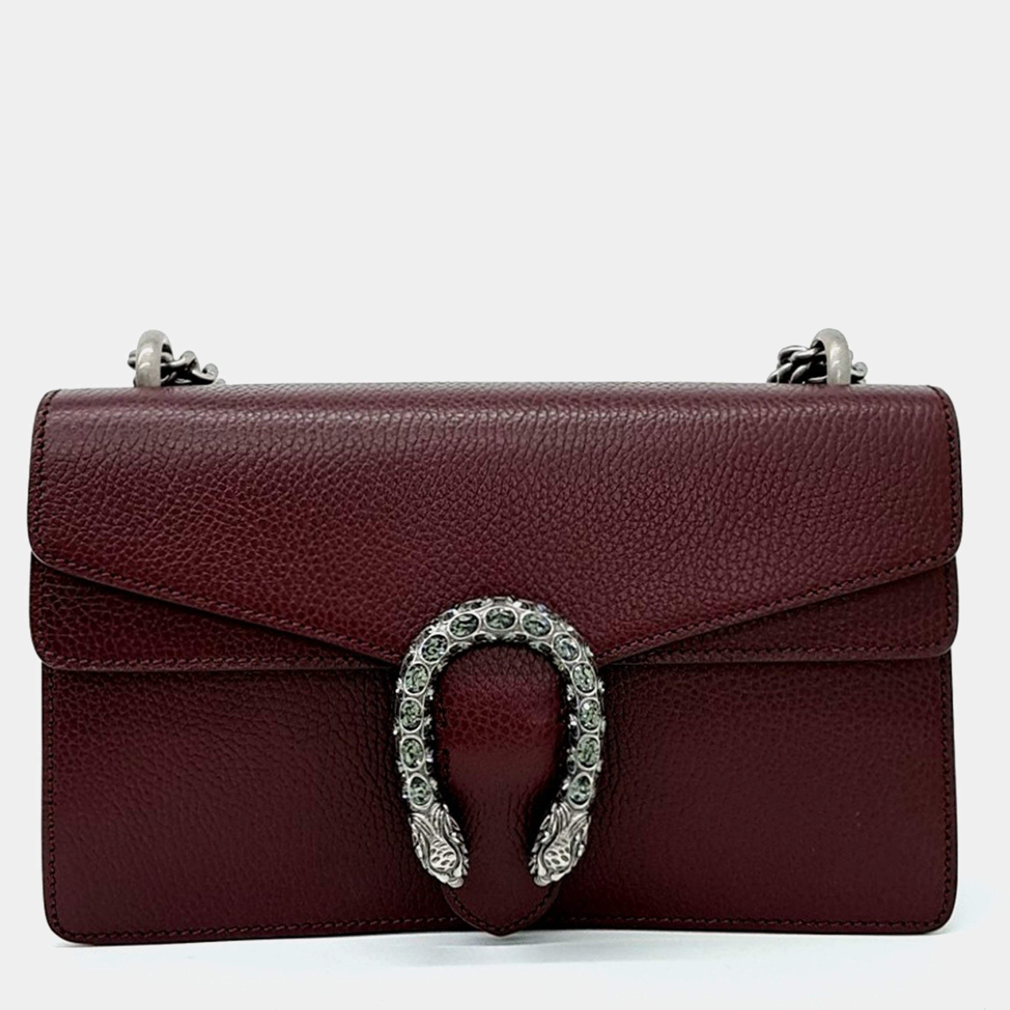 Pre Owned Gucci Burgundy Leather Dionysus Chain Shoulder Bag