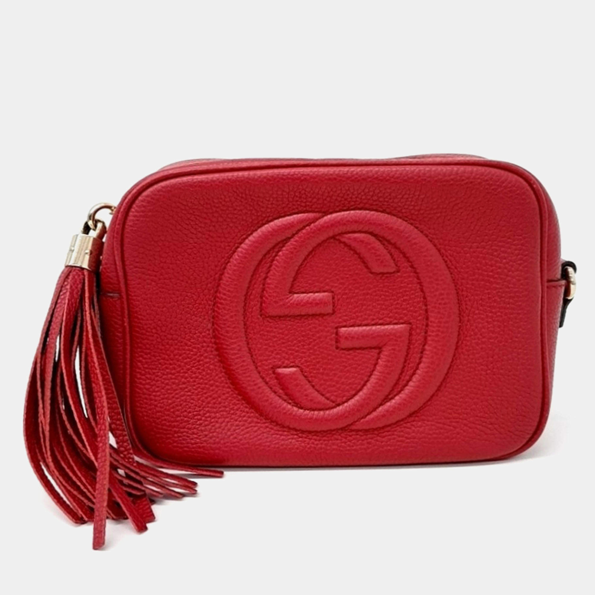 Pre Owned Gucci Red Leather Disco Bag