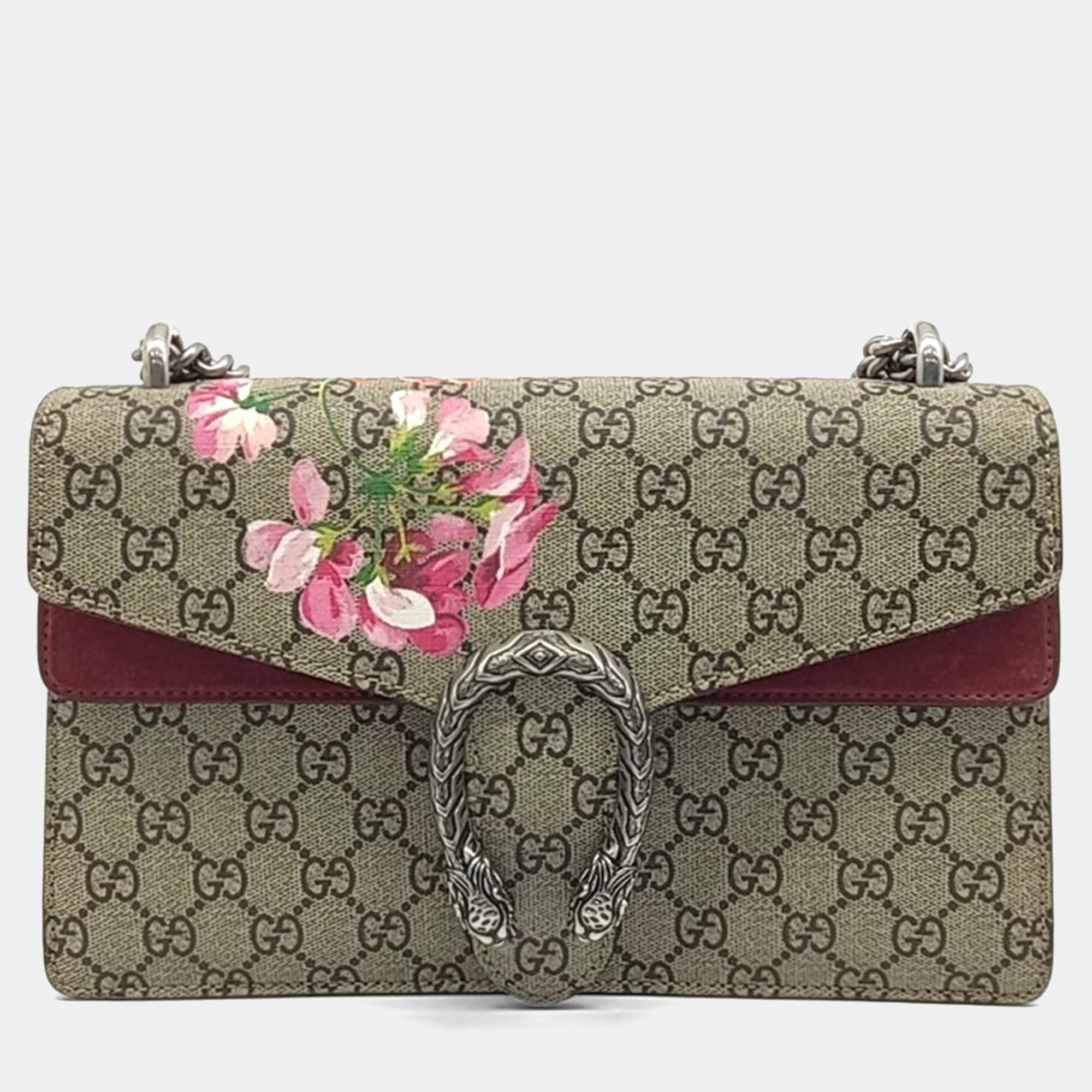 Pre Owned Gucci Beige Coated Canvas Dionysus Bloom Chain Shoulder Bag