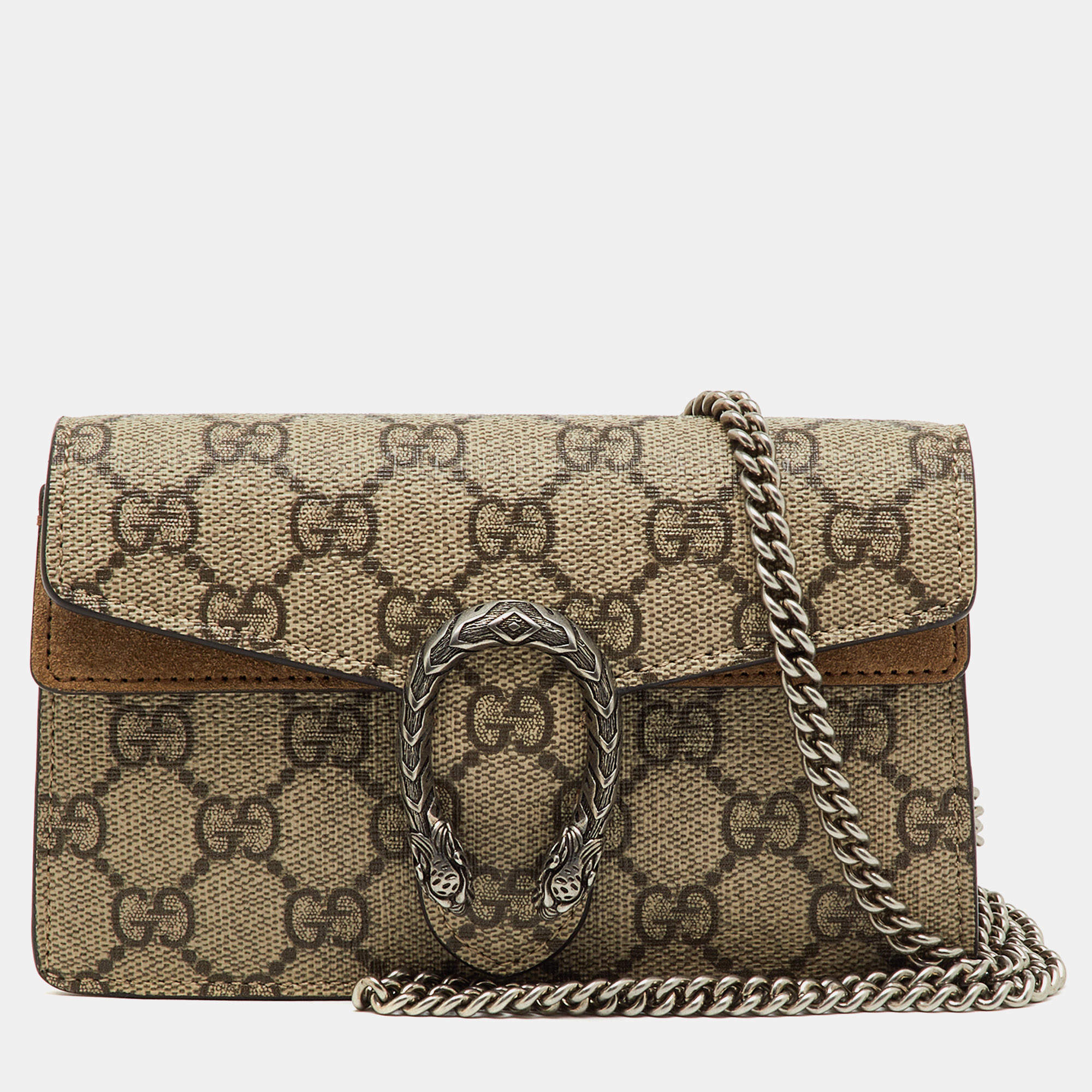 Pre Owned Gucci Beige/Brown GG Supreme Canvas and Suede Super Mini Dionysus Shoulder Bag