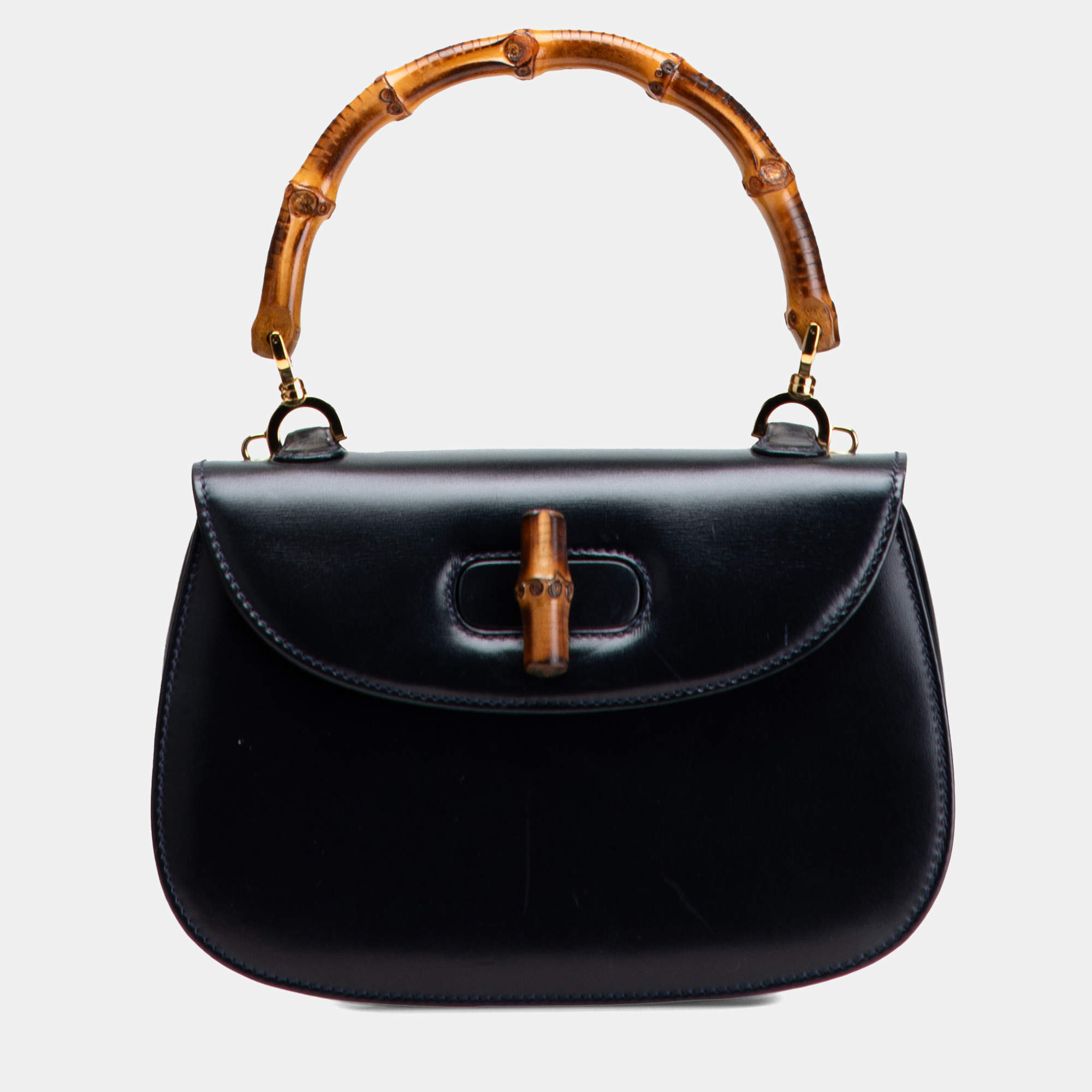 Pre Owned Gucci Black Calfskin Bamboo Night