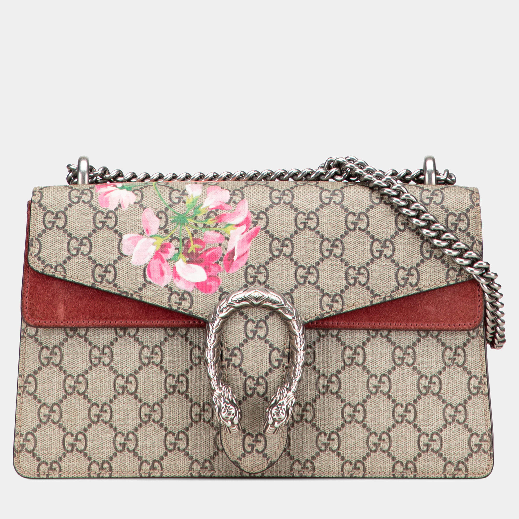 Pre Owned Gucci Beige Brown Small GG Supreme Blooms Dionysus Shoulder Bag