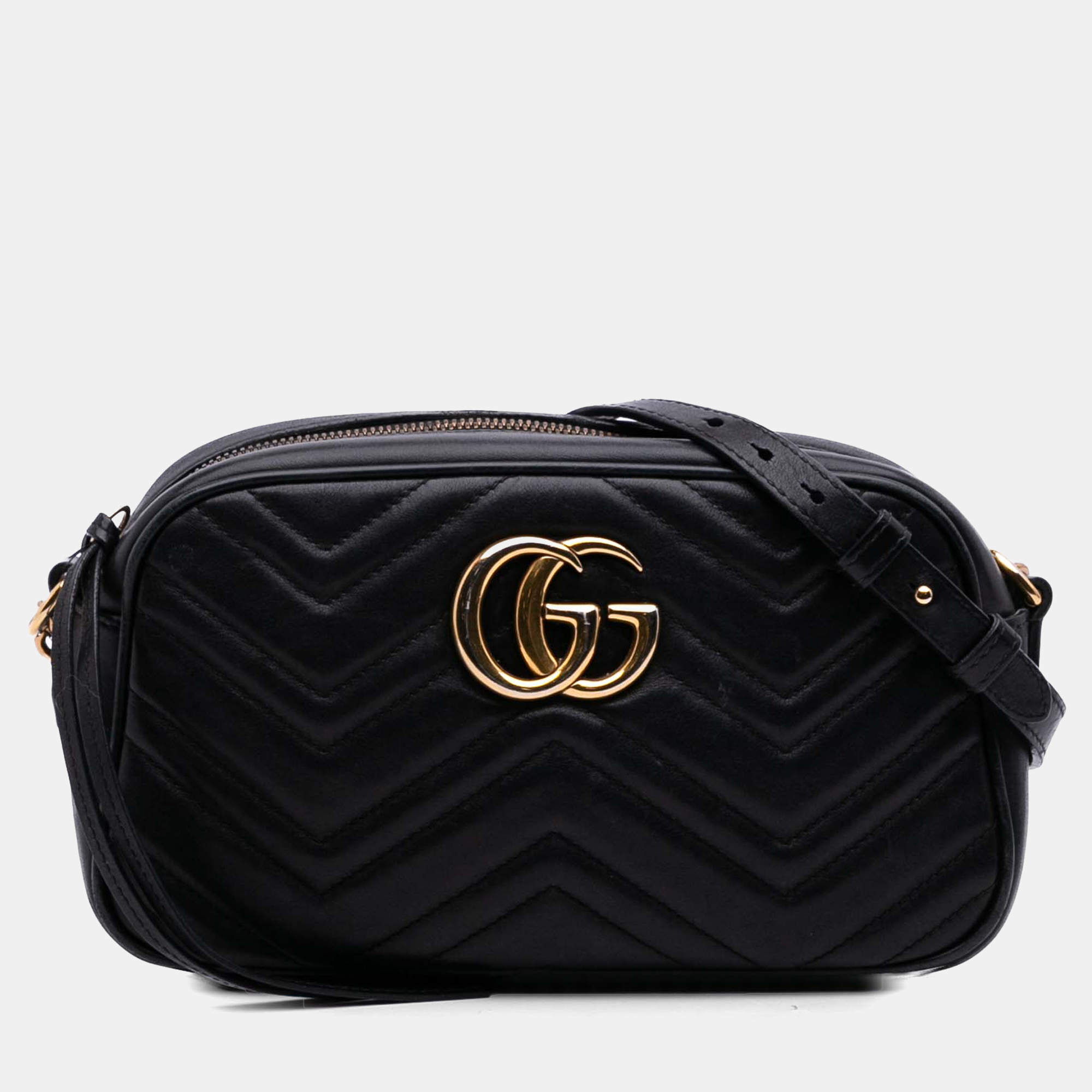 Pre Owned Gucci Black Small GG Marmont Matelasse Leather Crossbody