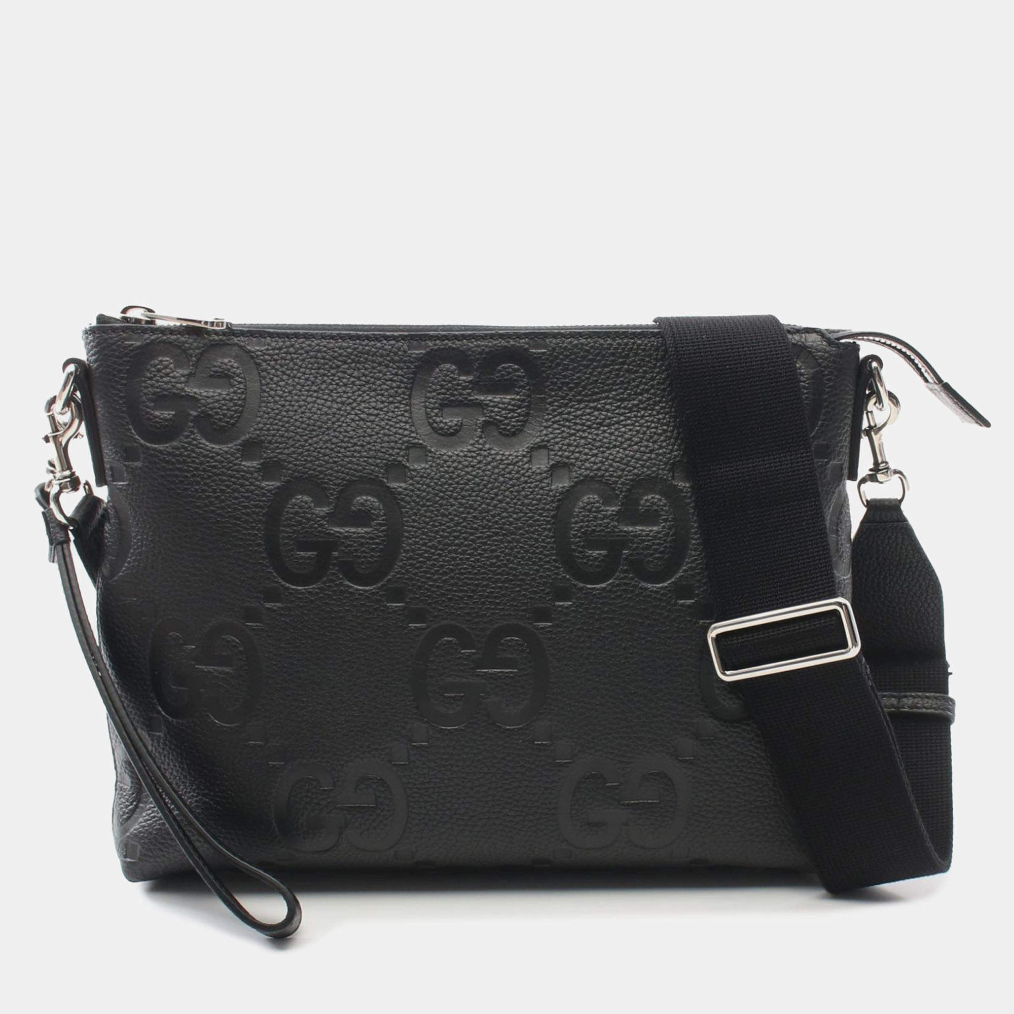 Pre Owned Gucci Black Medium Jumbo GG Embossed Messenger Bag