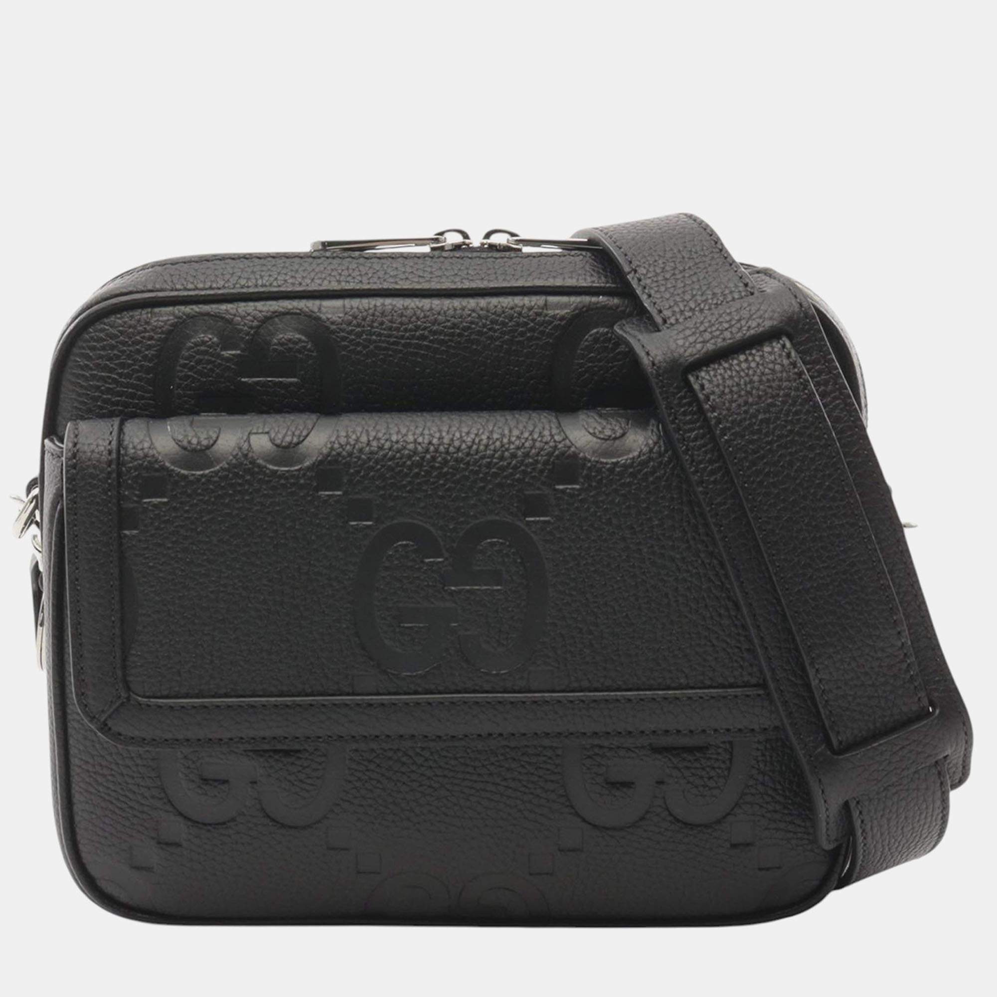 Pre Owned Gucci Black Small Jumbo GG Embossed Leather Crossbody