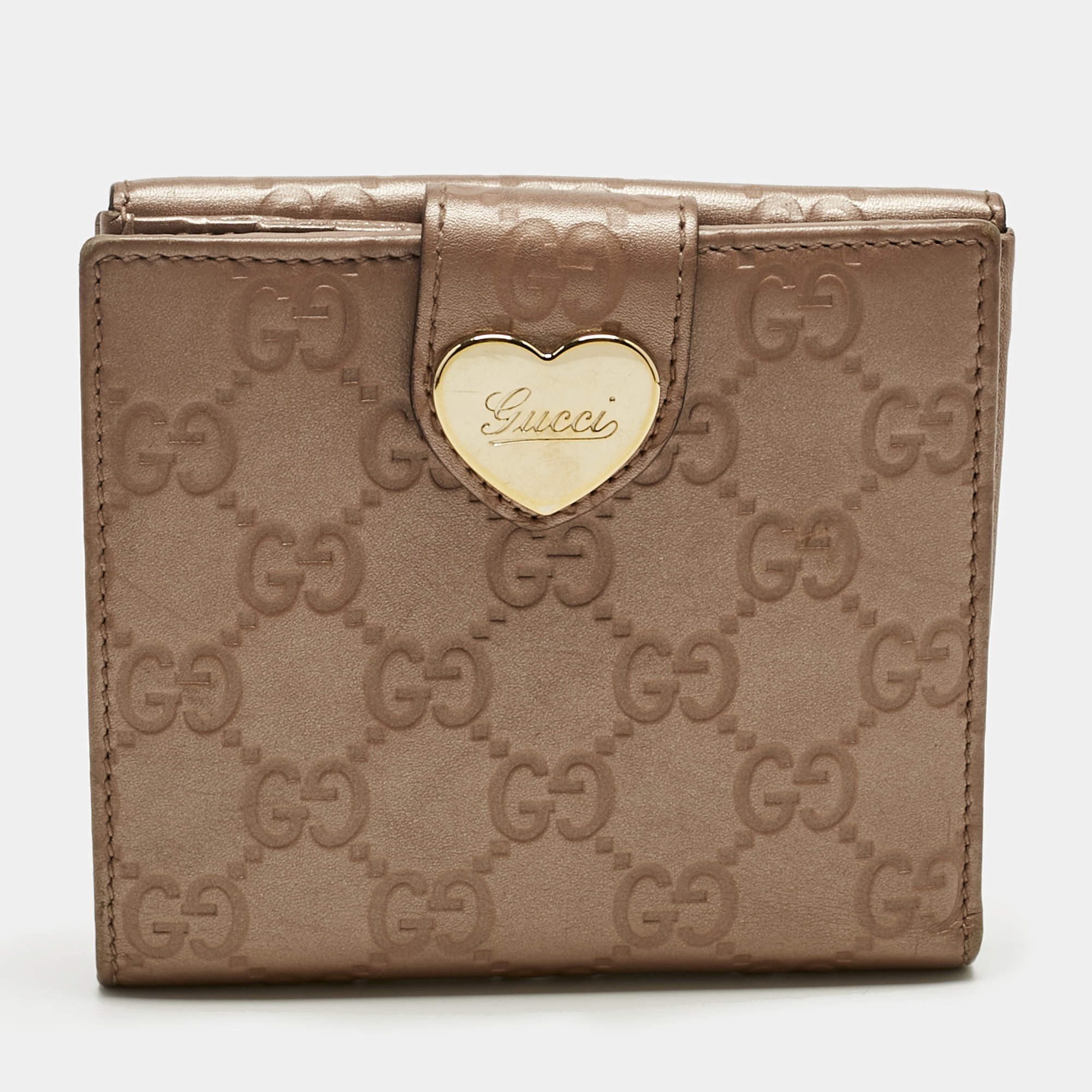 Pre Owned Gucci Beige Guccissima Leather Lovely Heart French Wallet