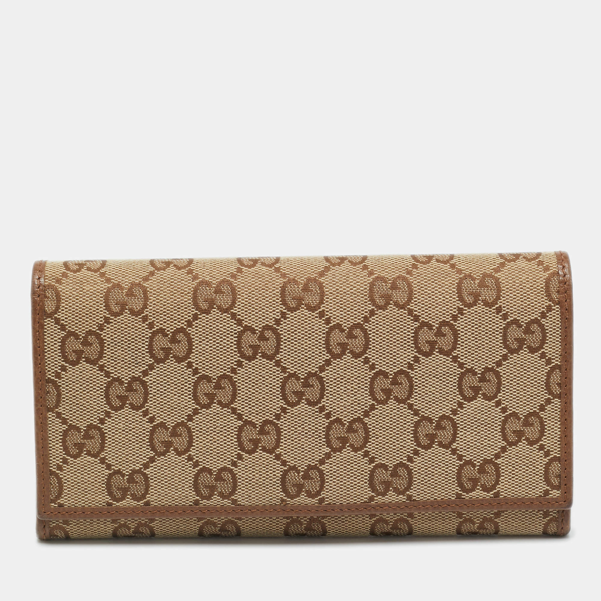 Pre Owned Gucci Beige GG Canvas Flap Continental Wallet