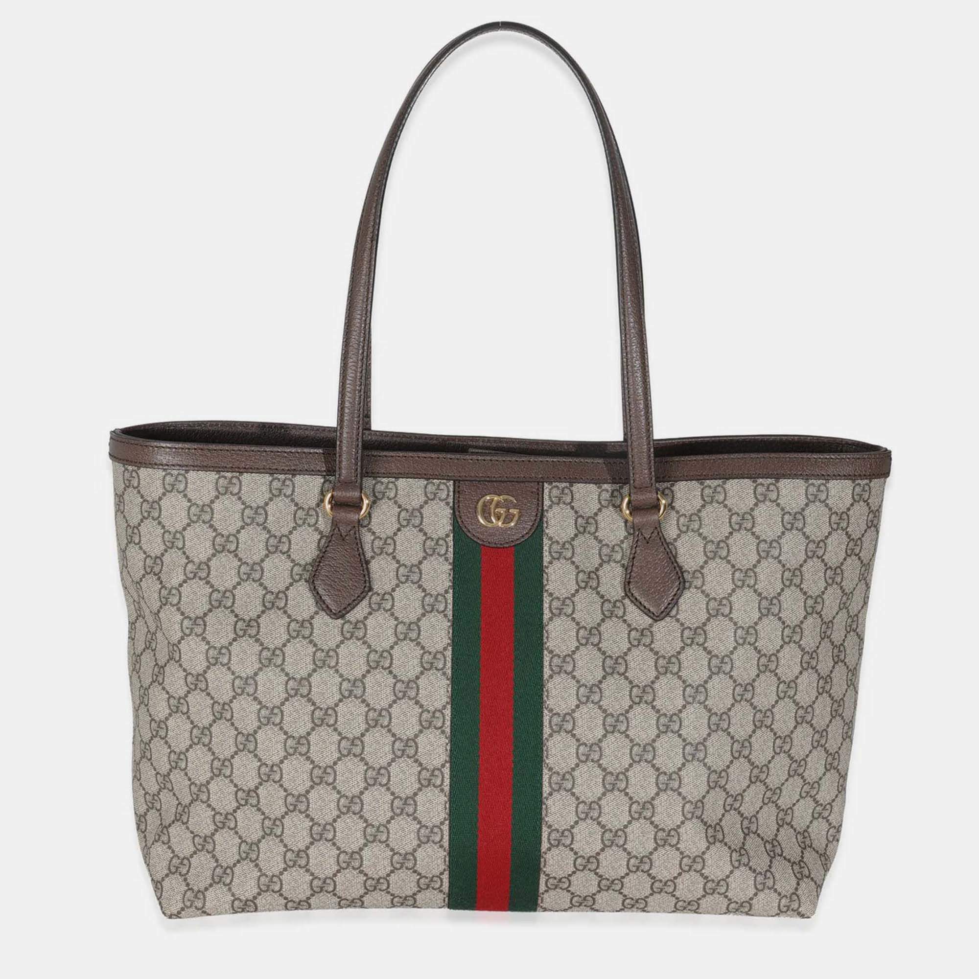 Pre Owned Gucci Beige GG Supreme Canvas Medium Ophidia Tote