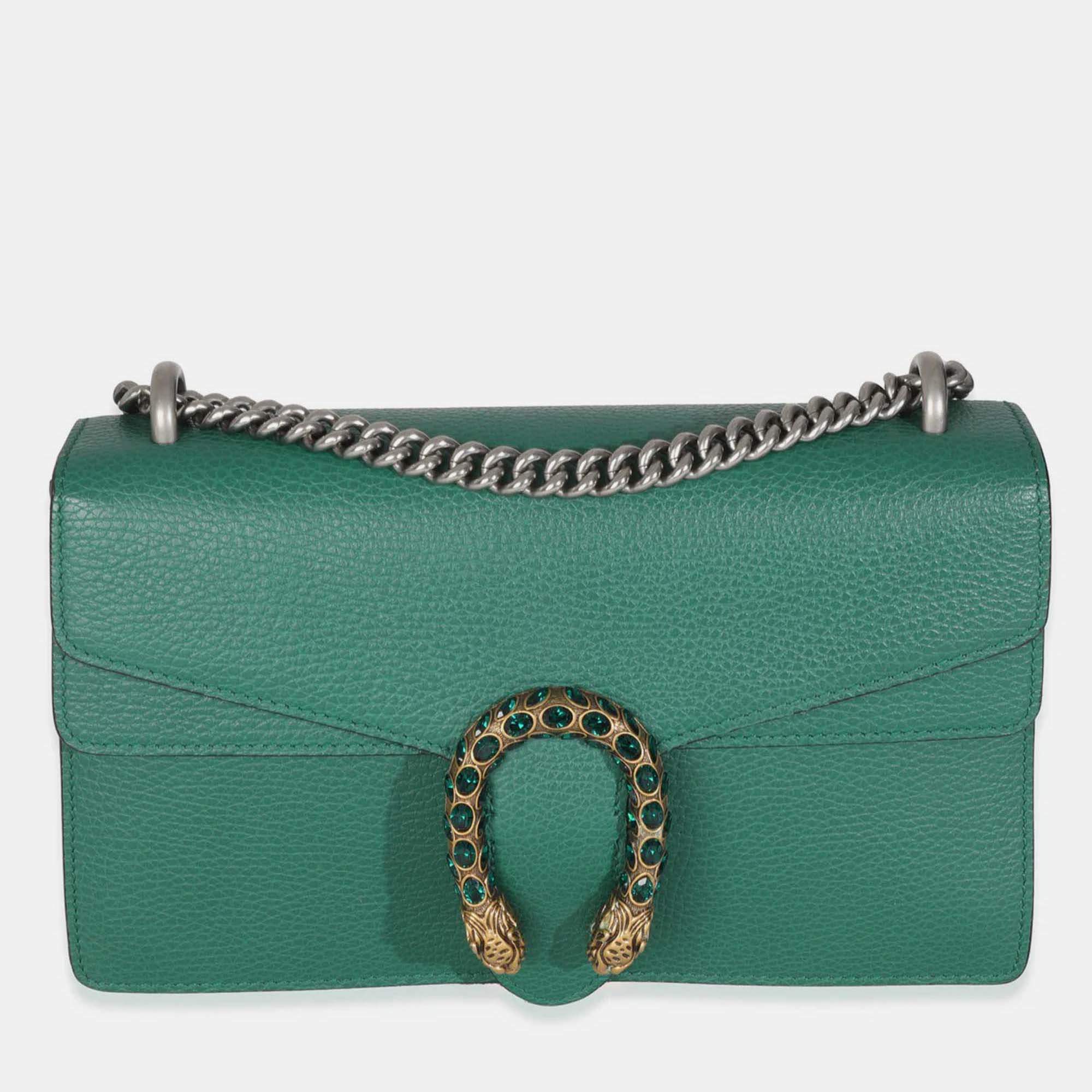 Pre Owned Gucci Emerald Pebbled Calfskin Small Dionysus Shoulder Bag