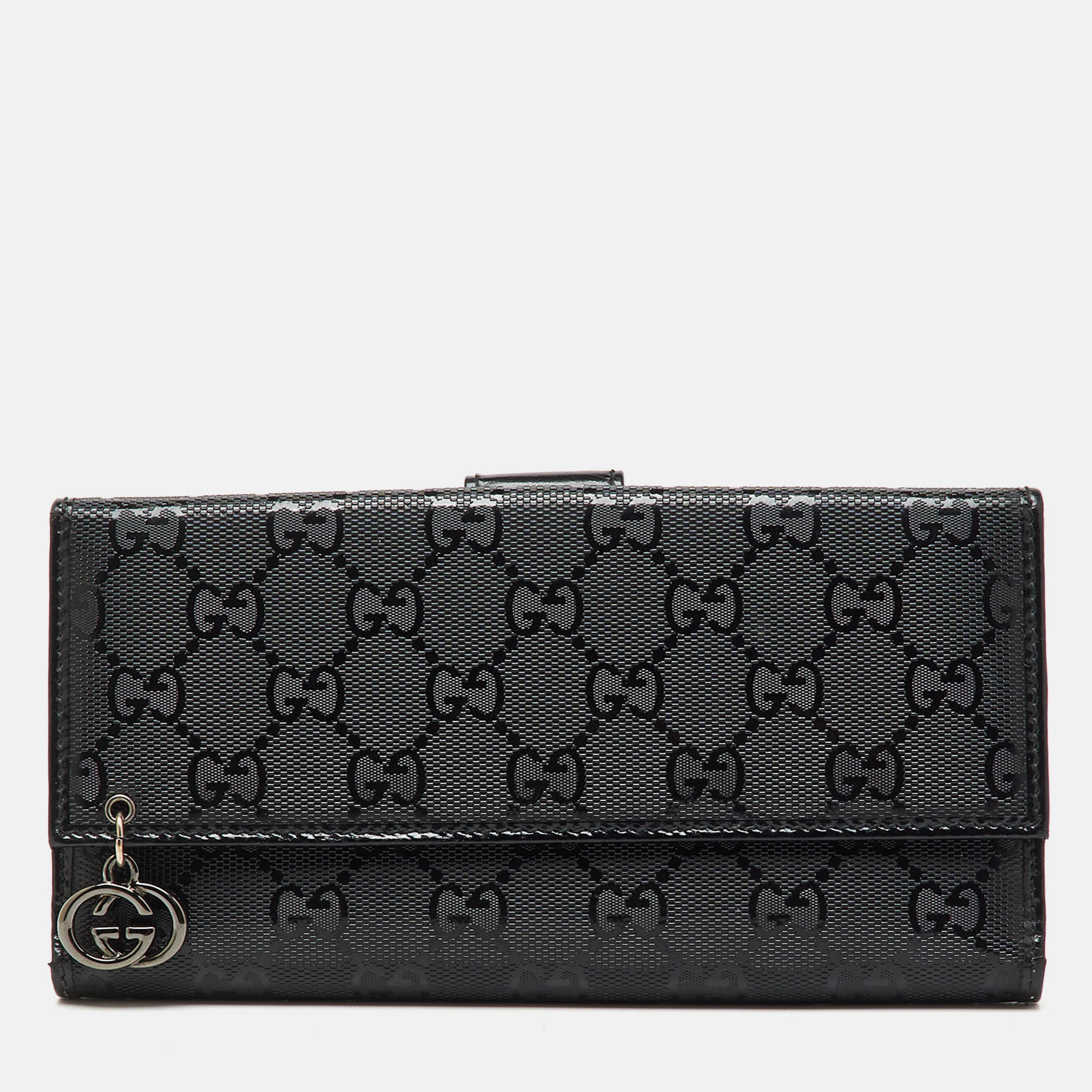 Pre Owned Gucci Black GG Imprime Canvas and Leather Bifold Long Wallet