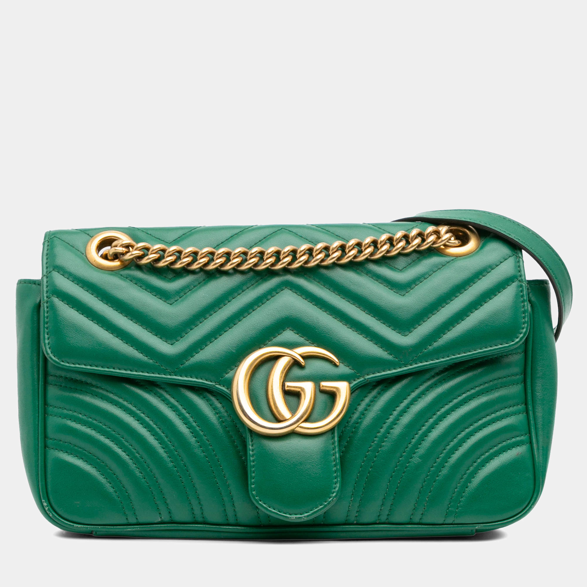 Pre Owned Gucci Green Medium GG Marmont Matelasse Leather Shoulder Bag