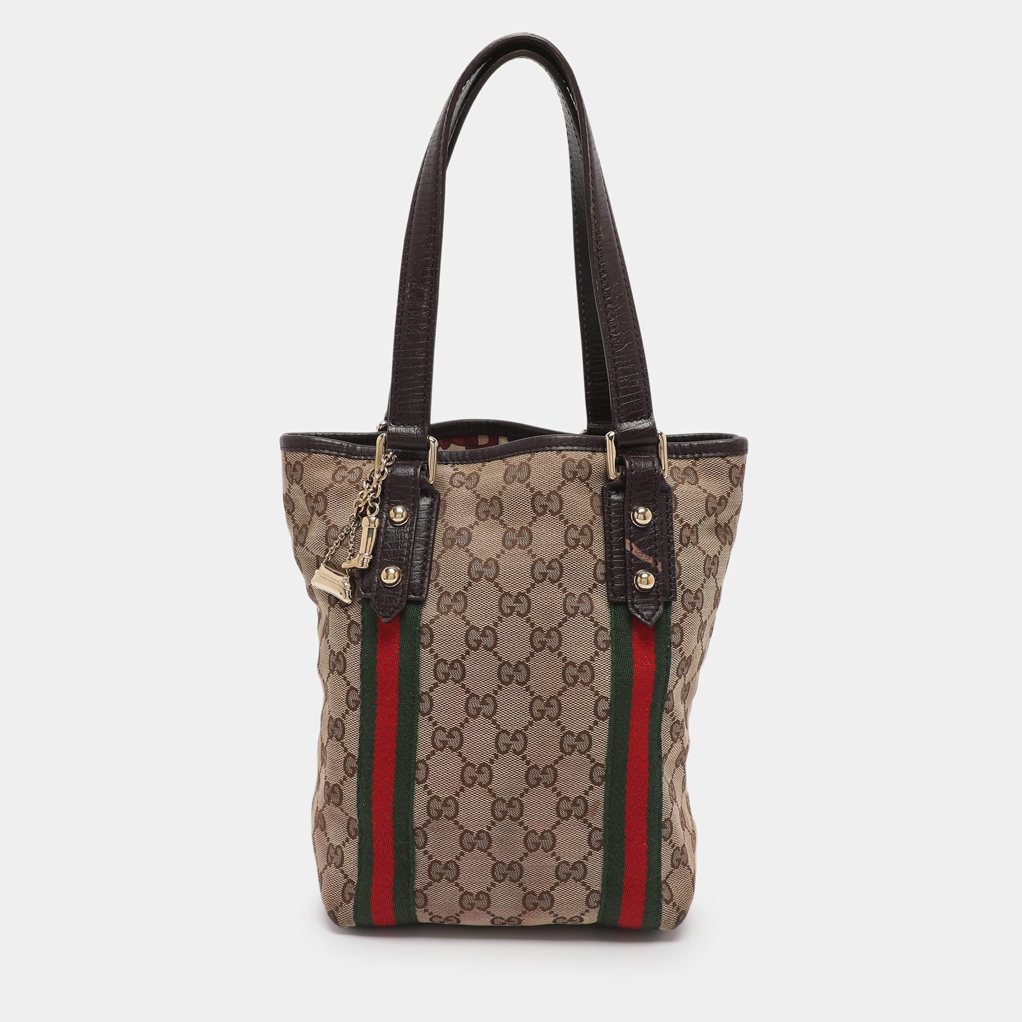Pre Owned Gucci Beige/Brown GG Canvas and Leather Jolicoeur Tote