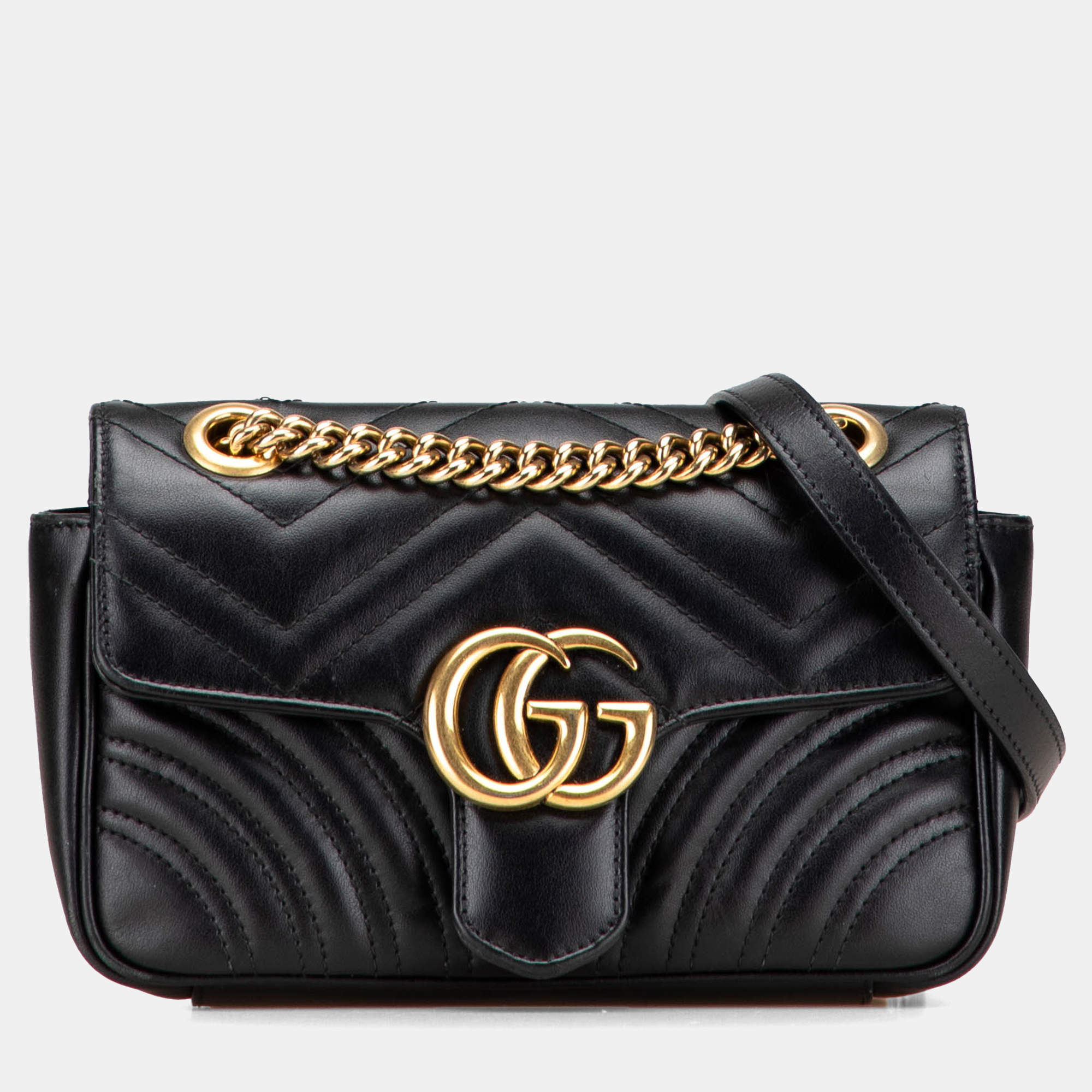 Pre Owned Gucci Black Small GG Marmont Matelasse Leather Shoulder Bag