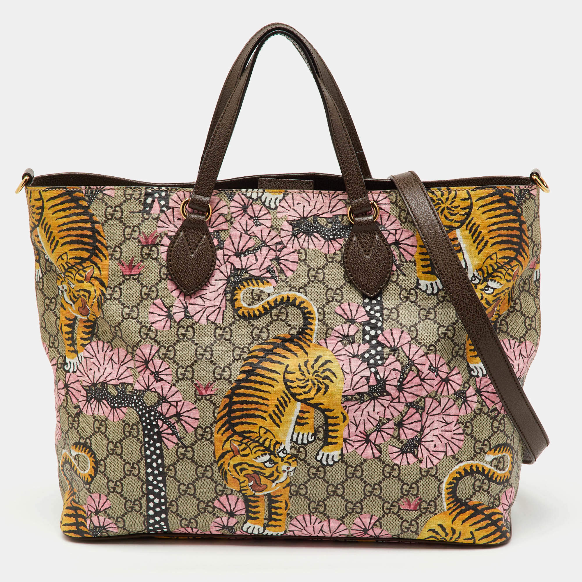 Pre Owned Gucci Multicolor GG Supreme Canvas Bengal Tiger Print Tote