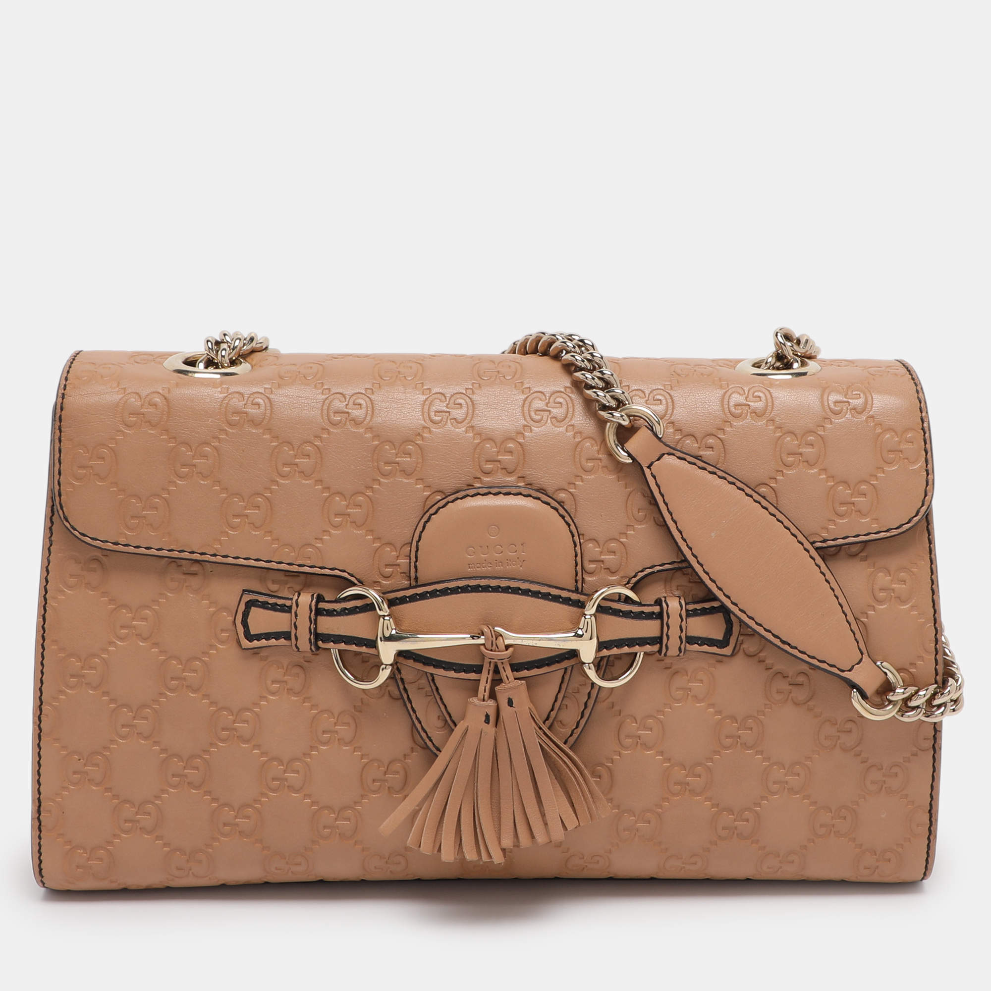 Pre Owned Gucci Beige Guccissima Leather Medium Emily Chain Shoulder Bag