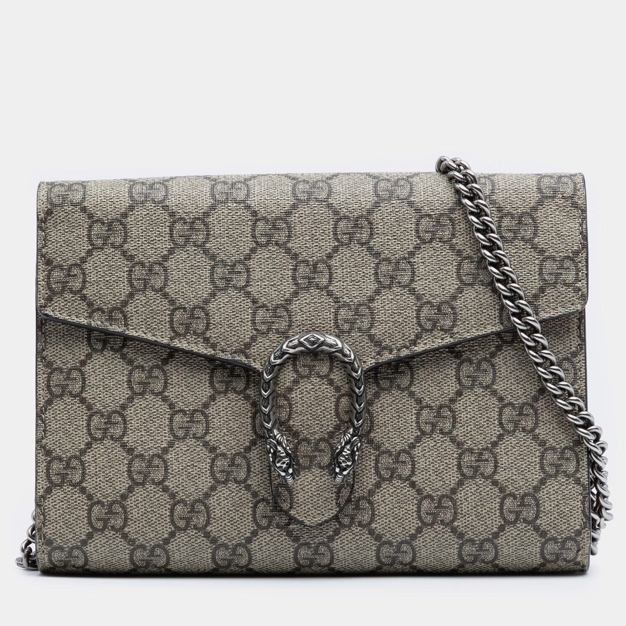 Pre Owned Gucci Brown GG Supreme Dionysus Chain Wallet