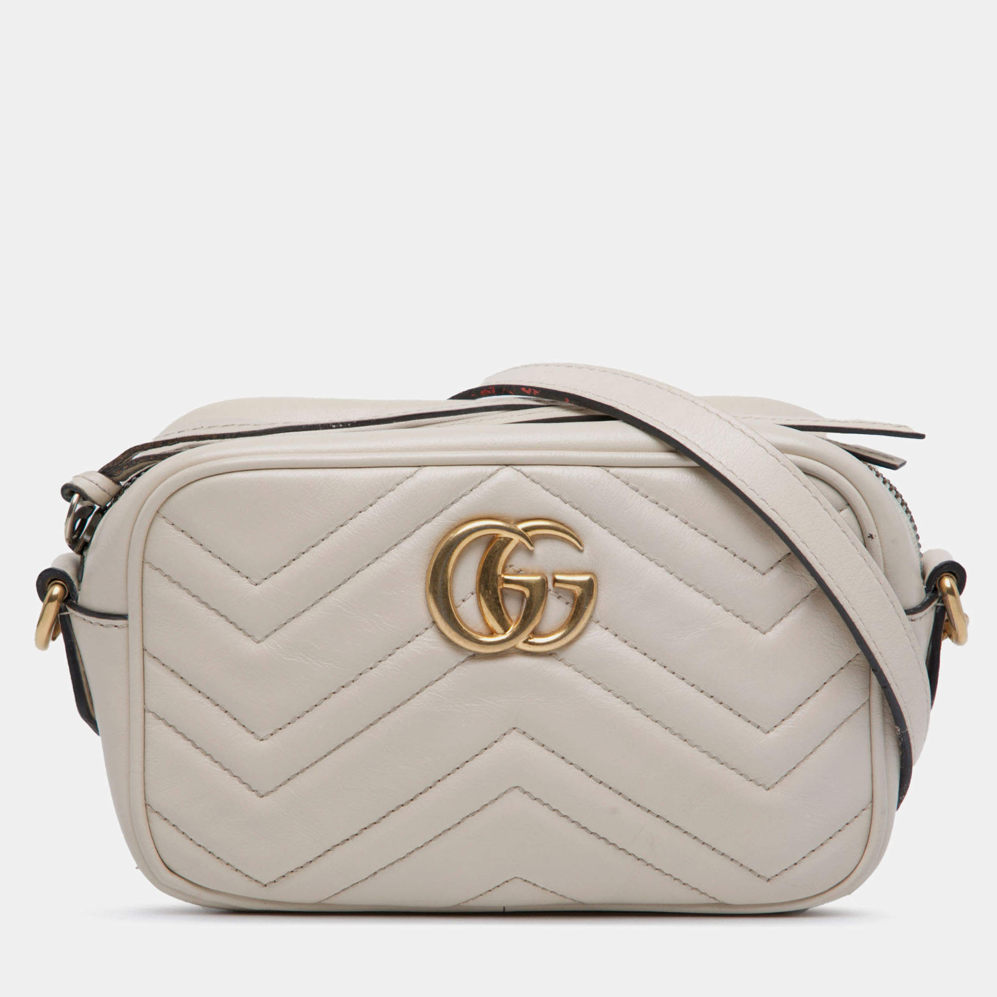 Pre Owned Gucci White Mini GG Marmont Matelasse Leather Crossbody