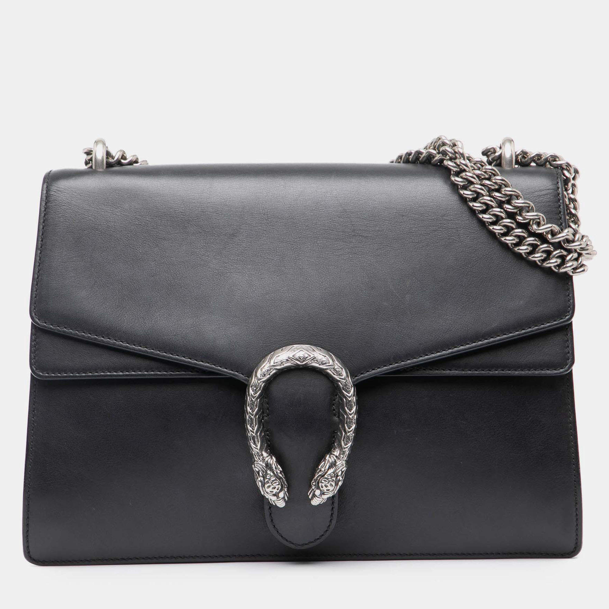 Pre Owned Gucci Black Medium Leather Dionysus Shoulder Bag