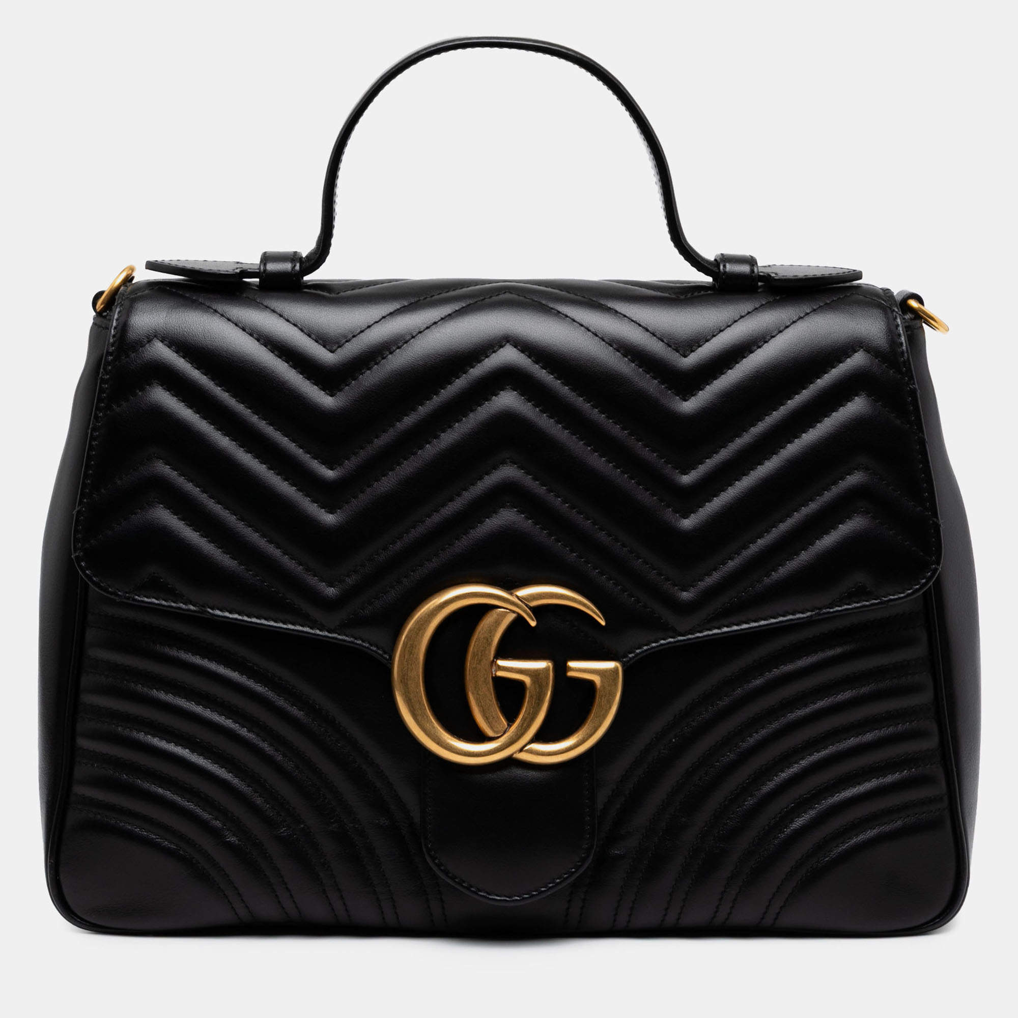 Pre Owned Gucci Black Medium GG Marmont Matelasse Leather Top Handle Satchel