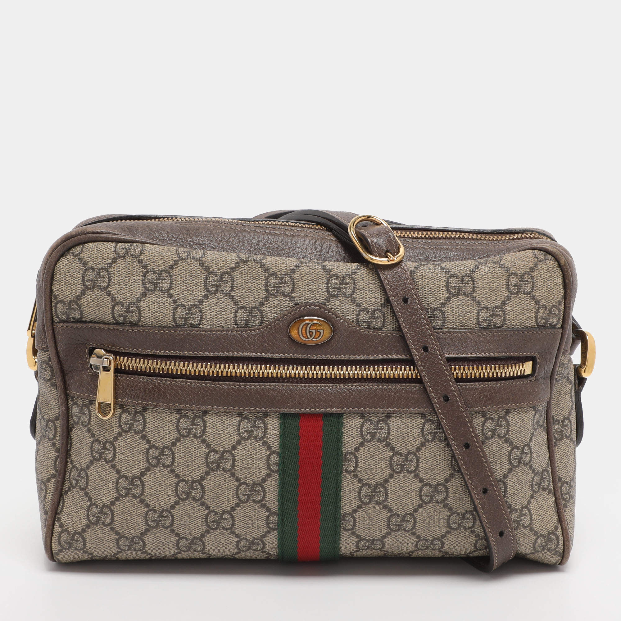 Pre Owned Gucci Beige/Brown GG Supreme Canvas and Leather Small Ophidia Crossbody Bag