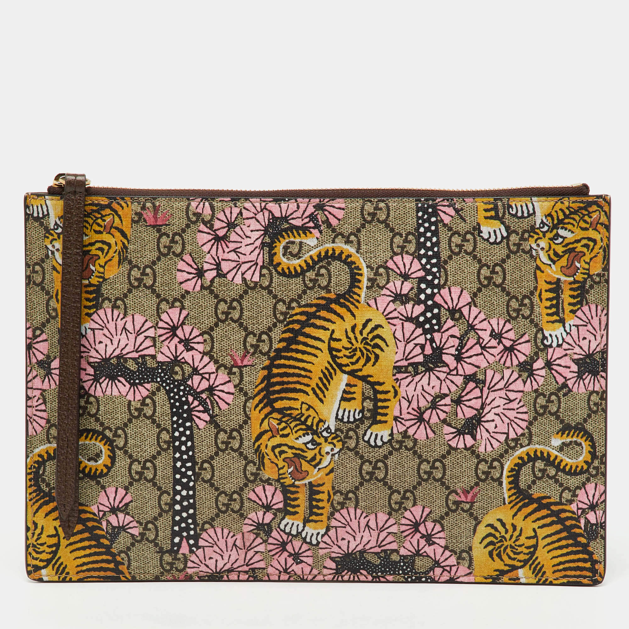 Pre Owned Gucci Multicolor GG Supreme Canvas Bengal Tiger Print Zip Pouch