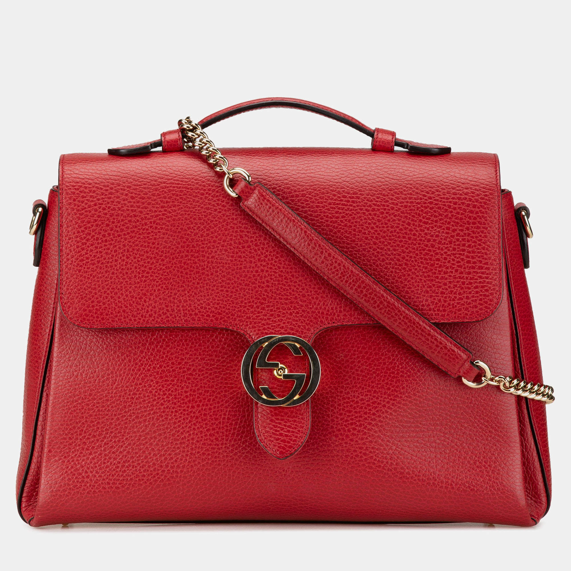 Pre Owned Gucci Red Medium Dollar Calf Interlocking G Satchel