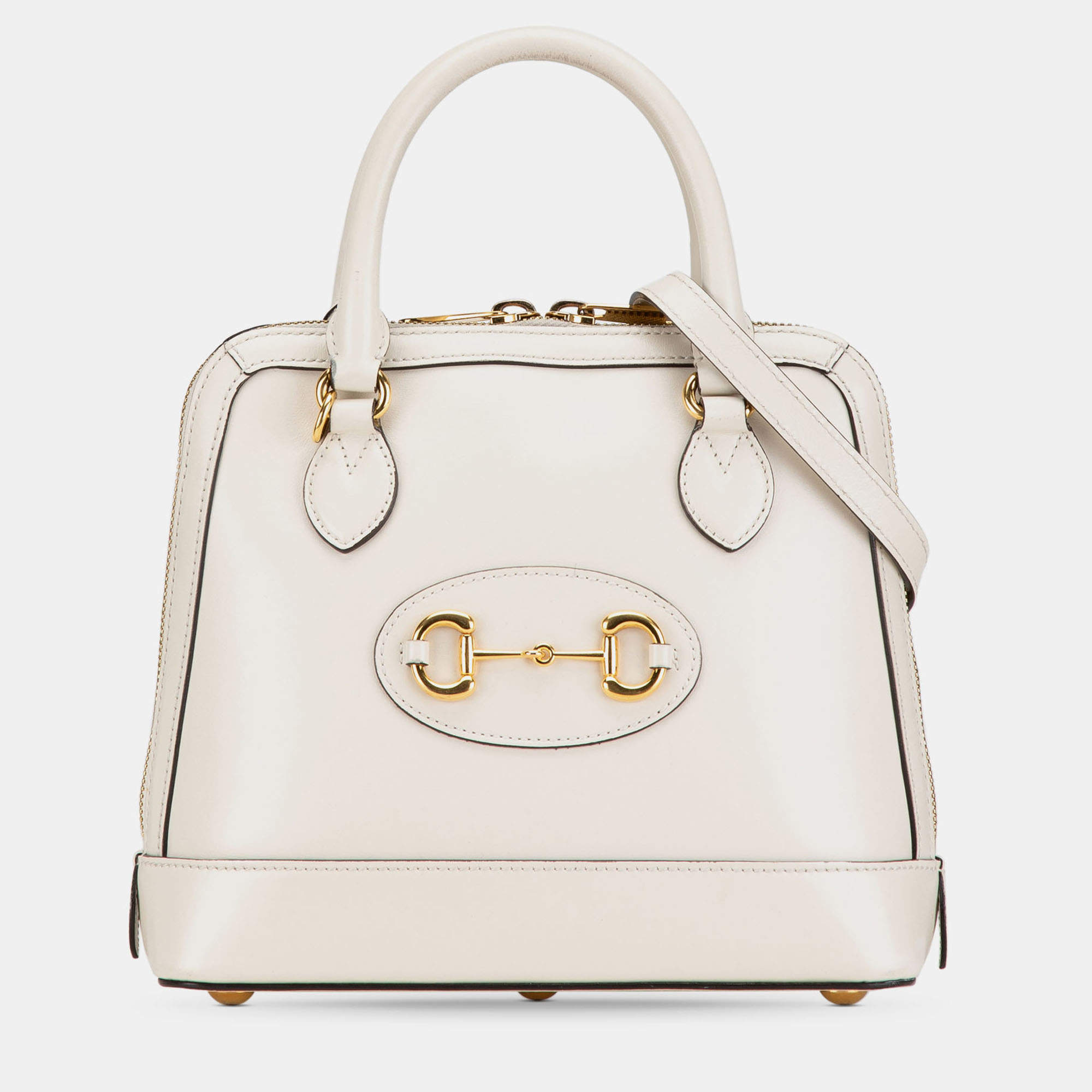Pre Owned Gucci White Small Leather Horsebit 1955 Satchel