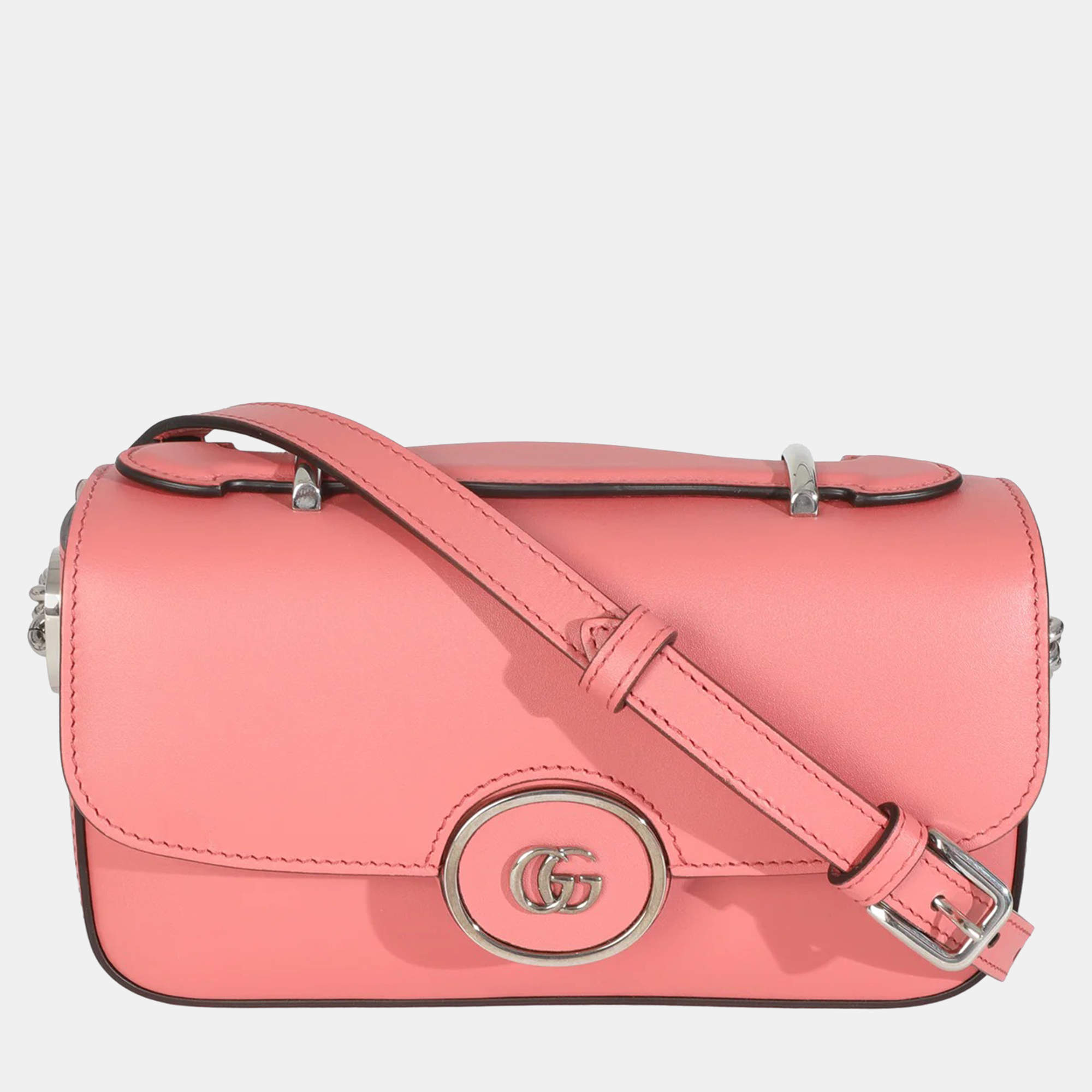 Pre Owned Gucci Pink Senna Calfskin Petite GG Top Handle Shoulder Bag