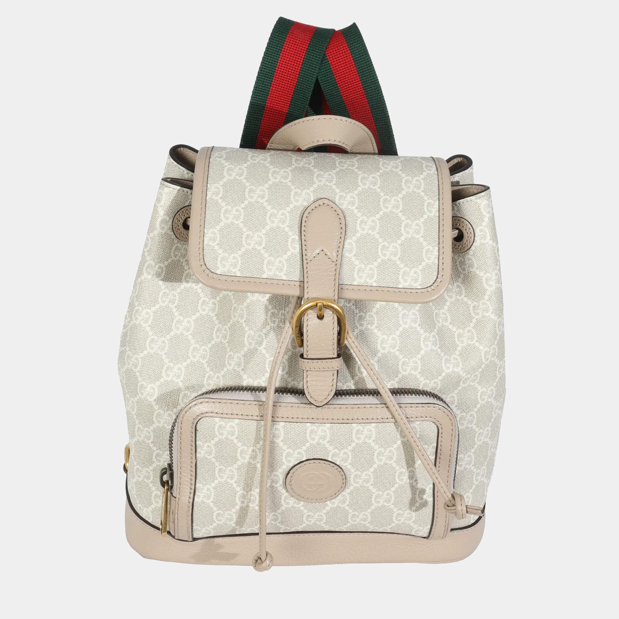 Pre Owned Gucci White GG Supreme Monogram Azalea Calfskin Retro Interlocking G Buckle Back