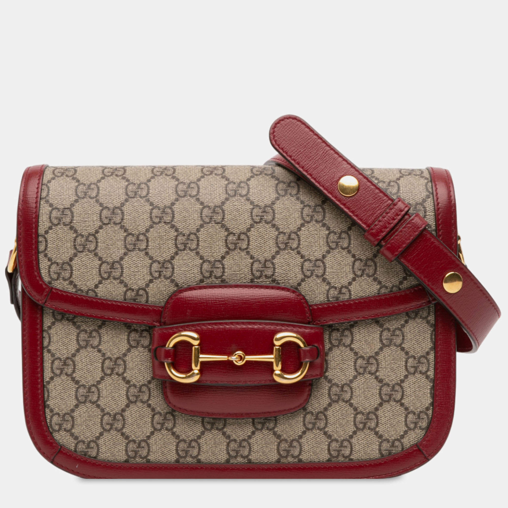 Pre Owned Gucci Brown Medium GG Supreme Horsebit 1955 Shoulder Bag