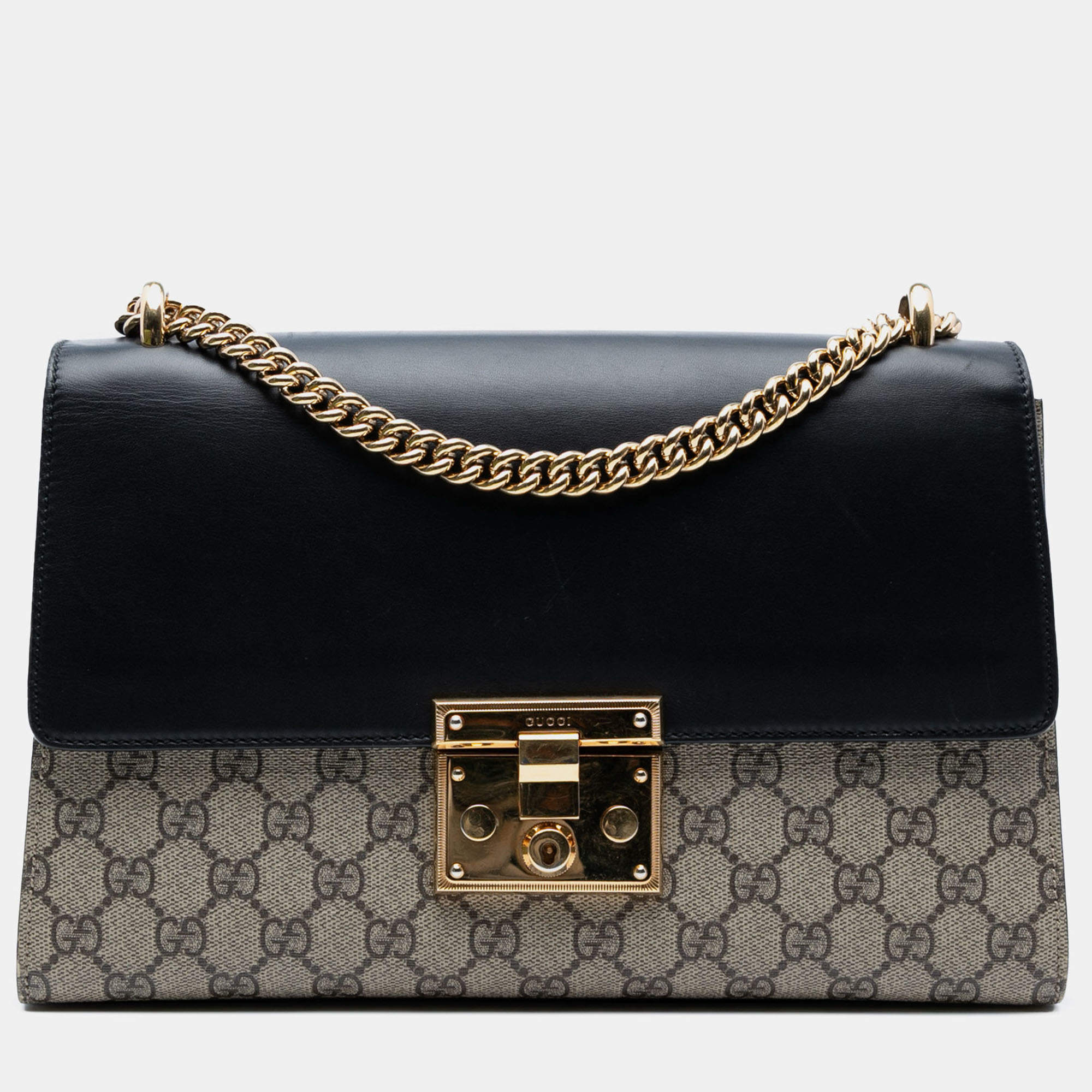 Pre Owned Gucci Beige/Black Medium GG Supreme Padlock Shoulder Bag